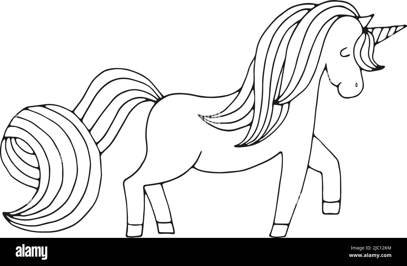 Cute baby unicorn character. Black line drawing Stock Vector Image ...