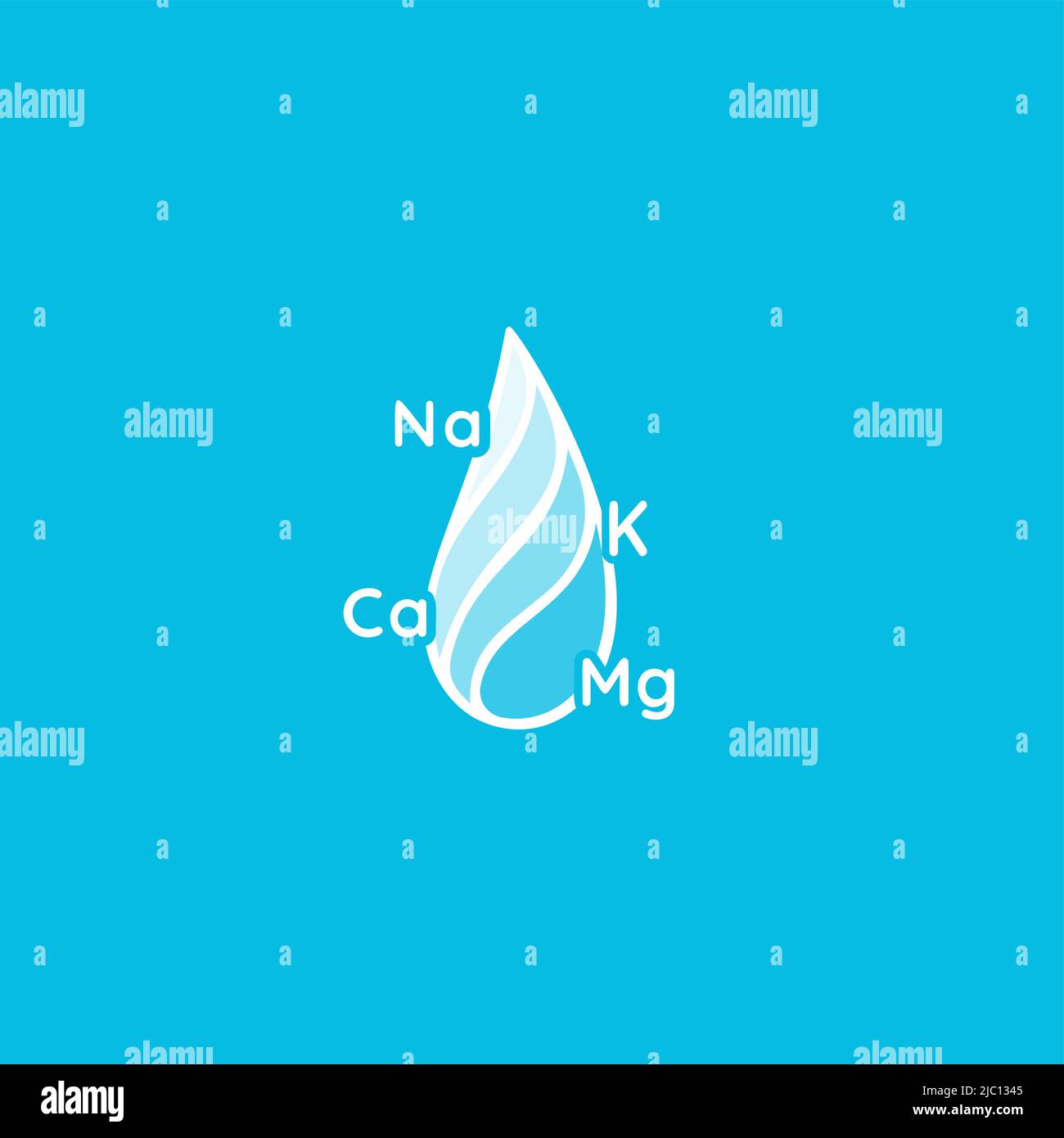 Mineral water logo. Soda with microelements and macroelements, saturated electrolytes liquid icon. Drop icon with magnesium, calcium, potassium, and Stock Vector