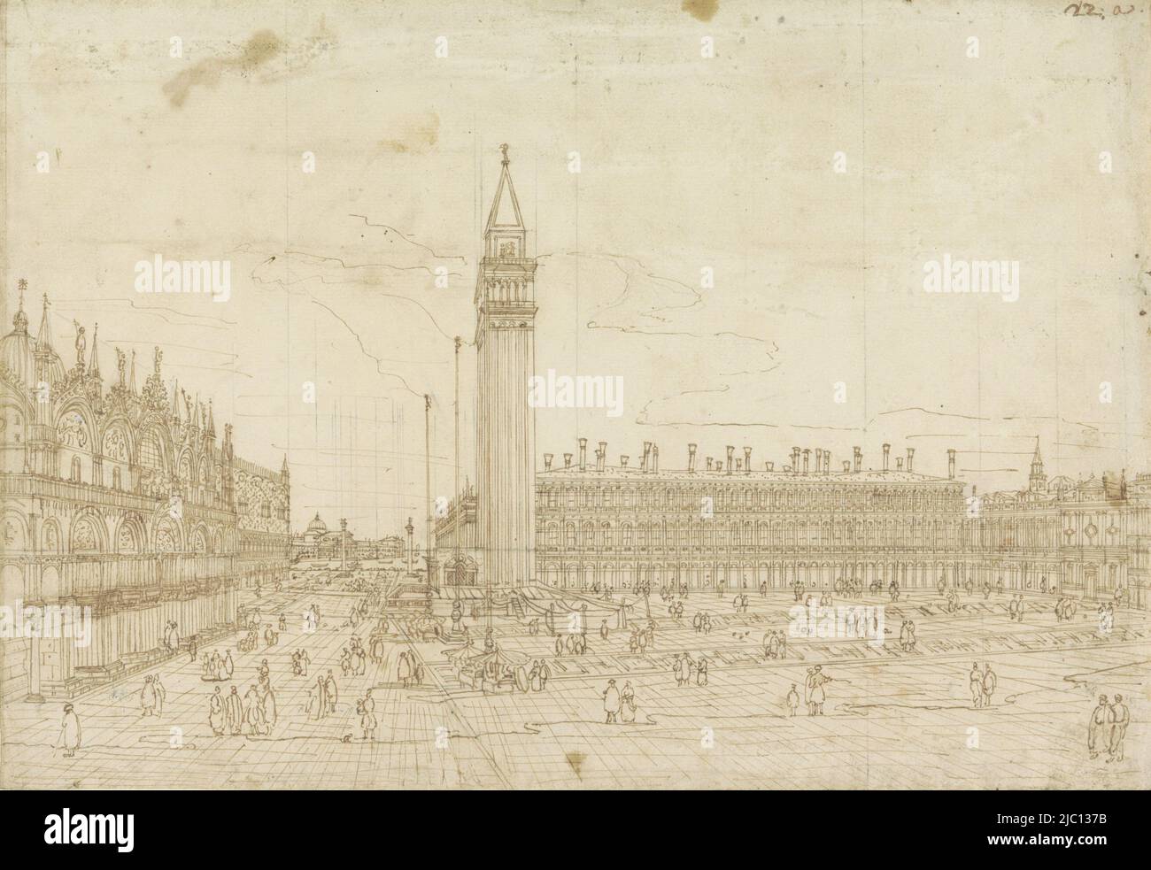 The Piazza San Marco, seen in the direction of the Piazetta, draughtsman: Bernardo Bellotto, 1730 - 1780, paper, pen, h 260 mm × w 378 mm Stock Photo