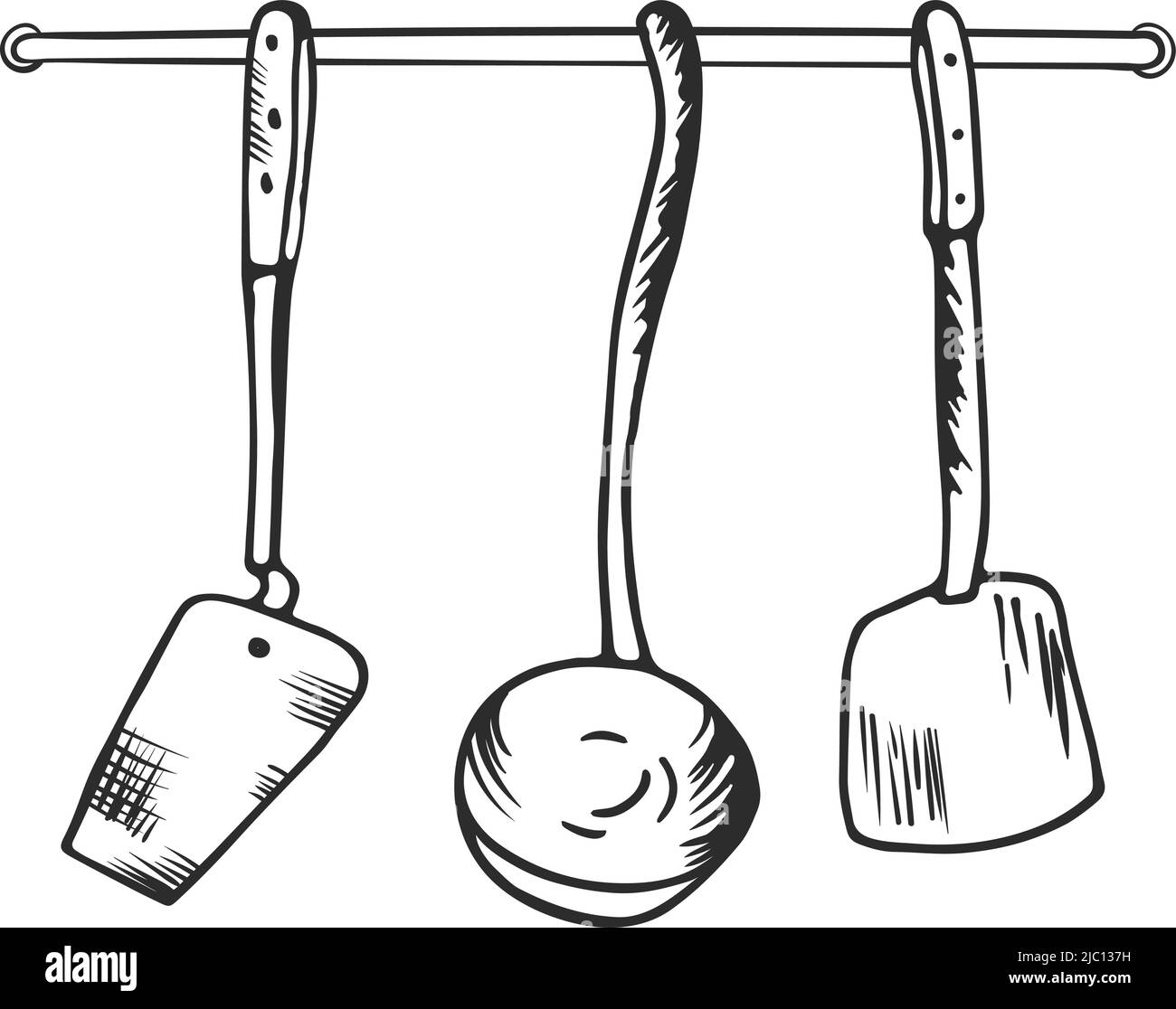 Cooking accessory sketch. Kitchen tool hanging on wall Stock Vector