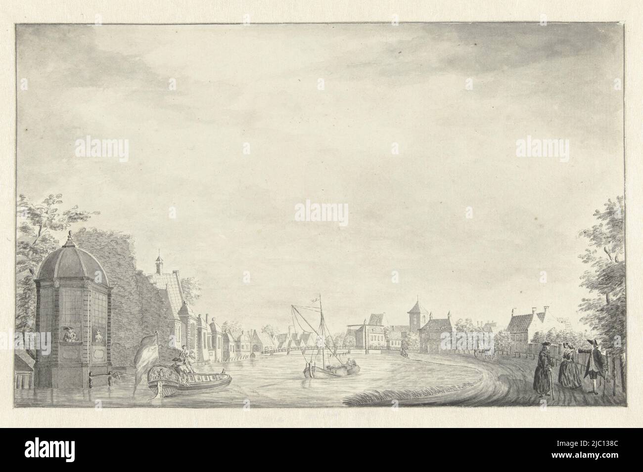 Ouderkerk aan de Amstel, draughtsman: Jan de Beijer, (possibly), 1756, paper, pen, brush, h 155 mm × w 245 mm Stock Photo