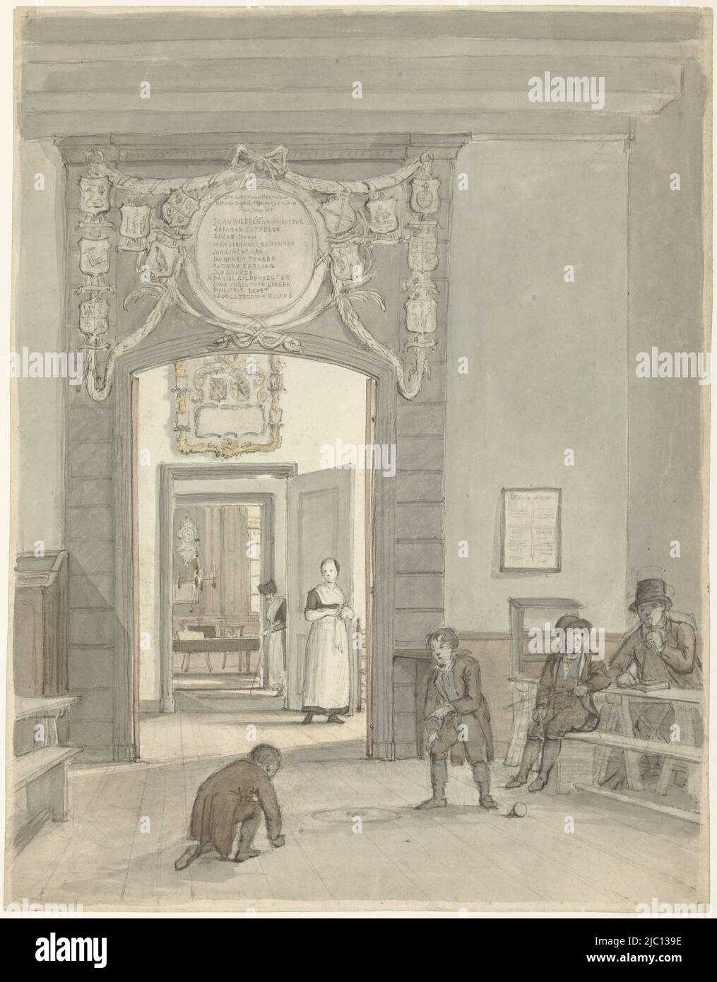 View to the Lord's Room of Evangelical Lutheran Diaconate and House of Outgoings on the Nieuwe Keizersgracht, draughtsman: Johannes Jelgerhuis, 1780 - 1836, paper, brush, brush, h 511 mm × w 398 mm Stock Photo