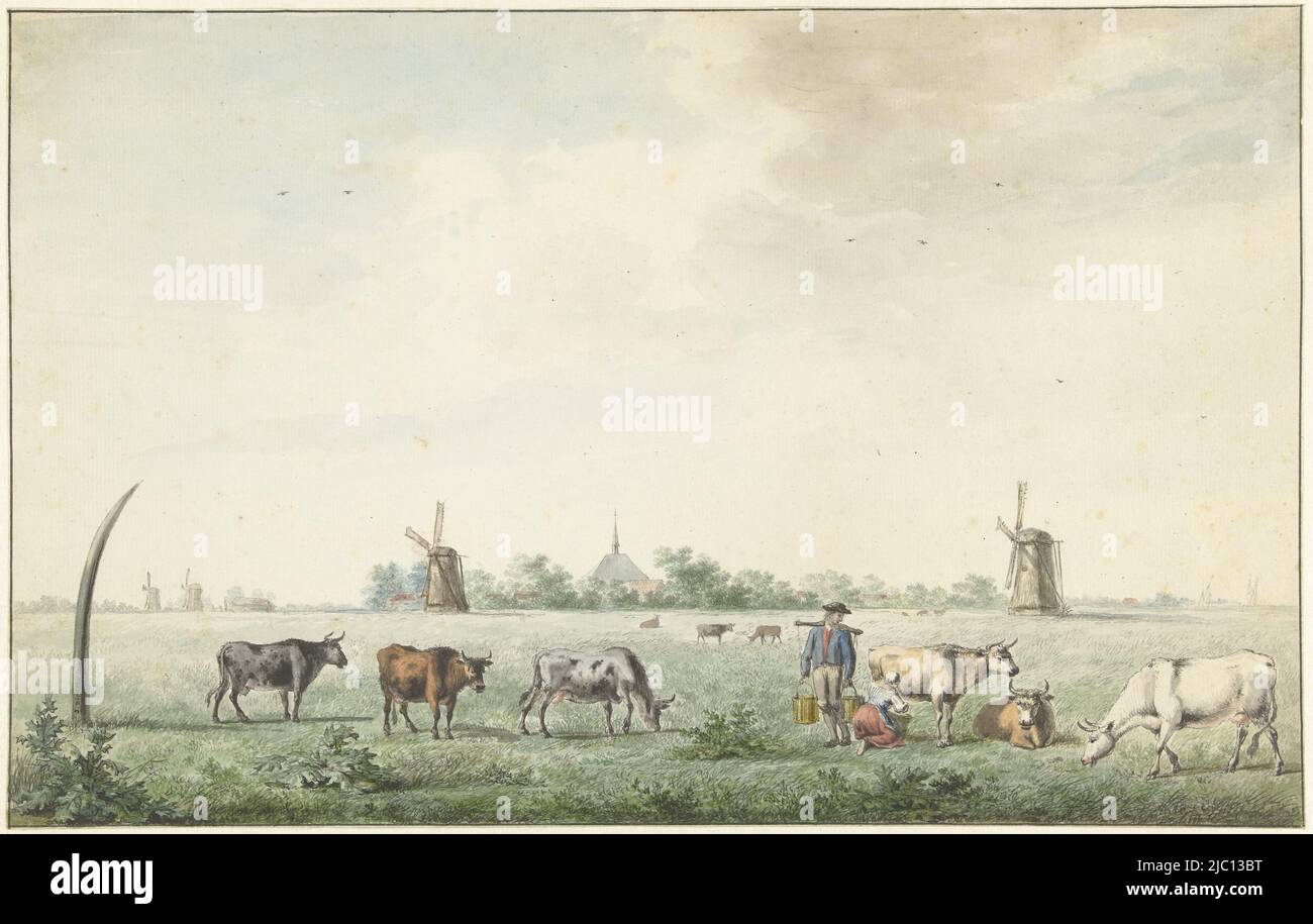 The village Amstelveen, draughtsman: J. Dirksen, 1795, paper, brush, pen, h 268 mm × w 423 mm Stock Photo