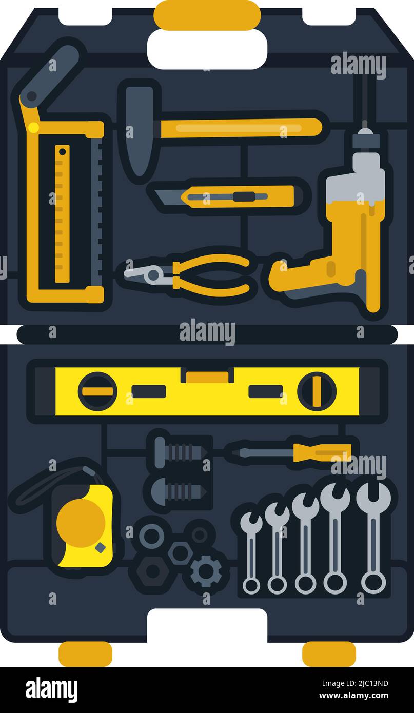 Handman toolbox. Construction and repair instruments open kit Stock Vector