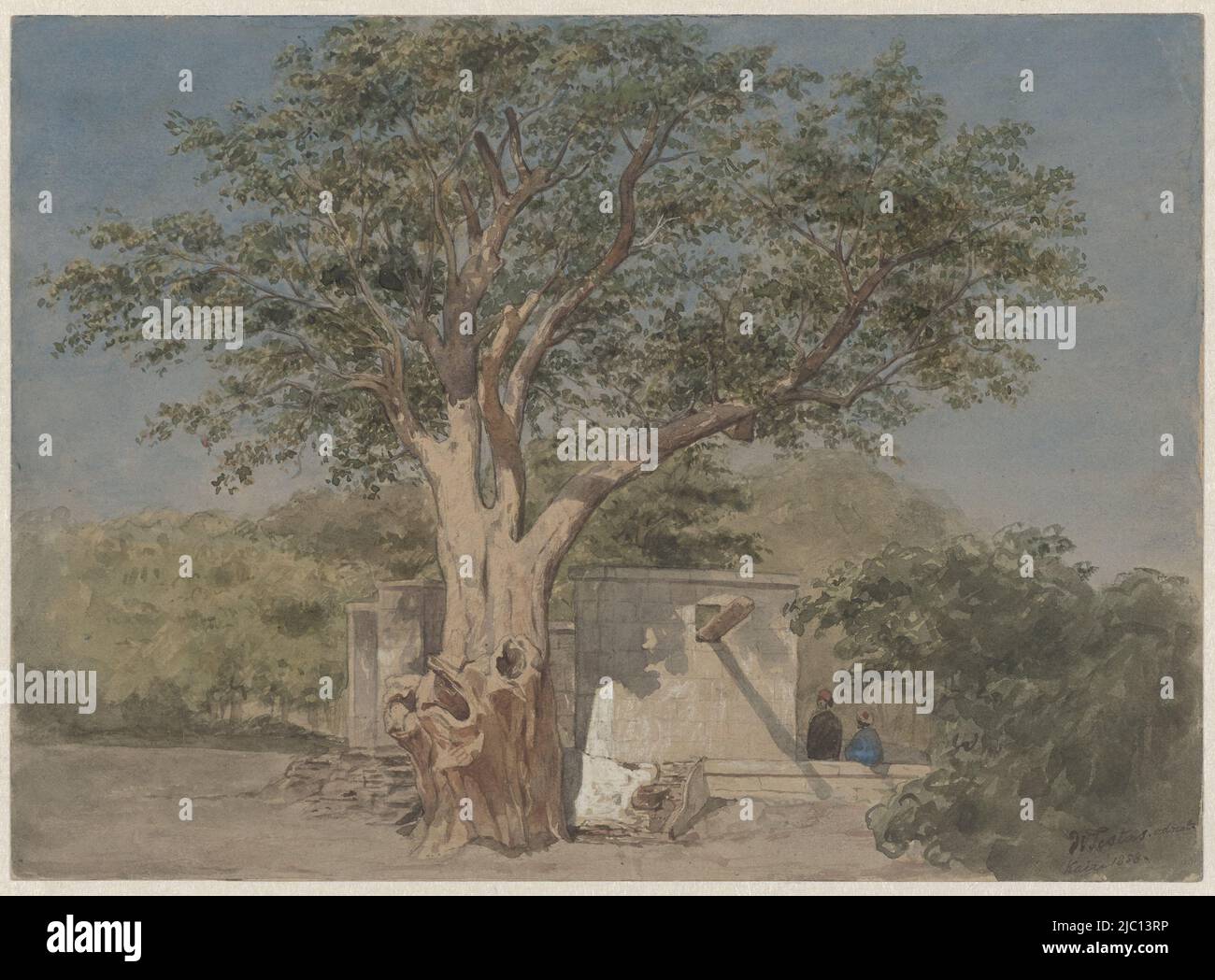 Cabin under tree in Cairo, draughtsman: Willem de Famars Testas, 1858, paper, brush, h 243 mm × w 333 mm Stock Photo