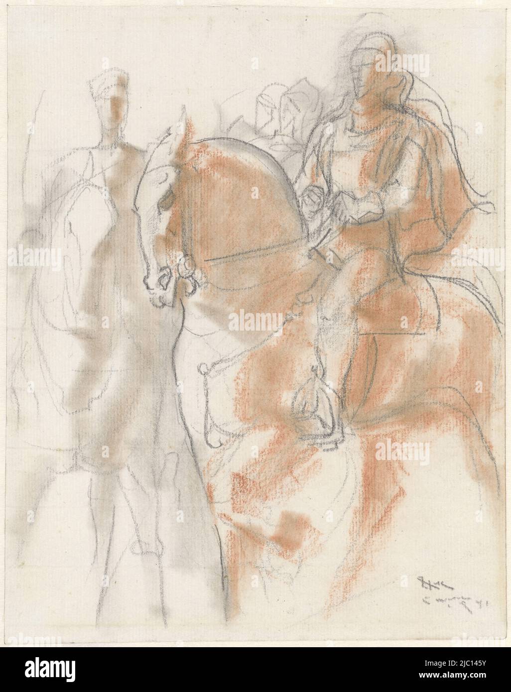 Horsemen, draughtsman: Willem van Konijnenburg, 1941, paper, h 285 mm × w 226 mm Stock Photo