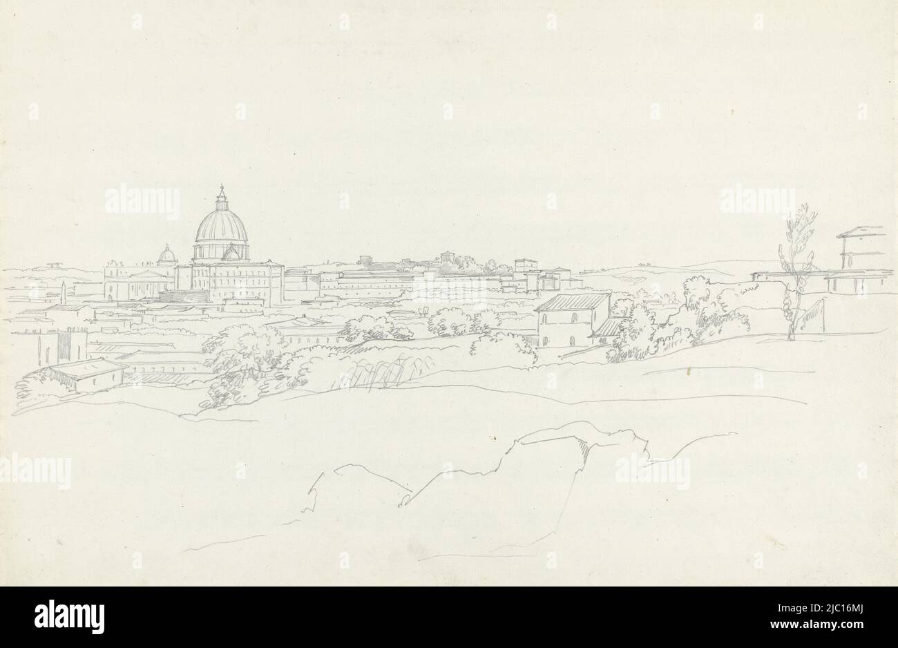 View of the Vatican from Castel S. Angelo, draughtsman: Hendrik Voogd, Rome, 1788 - 1839, paper, h 378 mm × w 545 mm Stock Photo