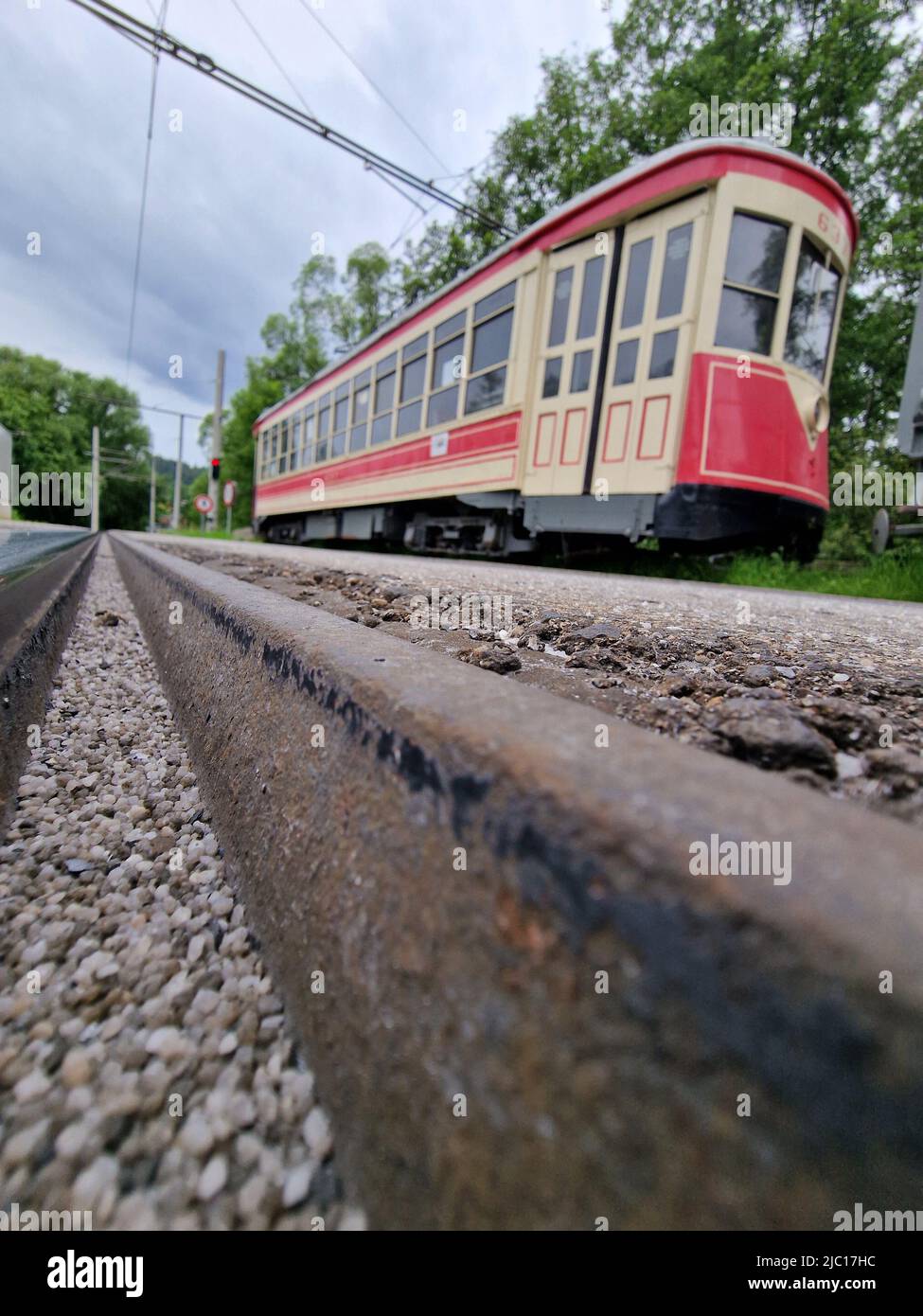 old new york tram red wagon of 1939 Stock Photo Alamy