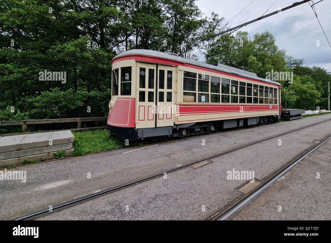 old new york tram red wagon of 1939 Stock Photo Alamy