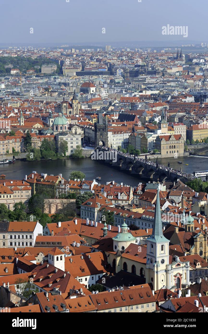 Vista over the old town of Prague, Charles Bridge, UNESCO cultural heritage, Czech Republic, Prague Stock Photo