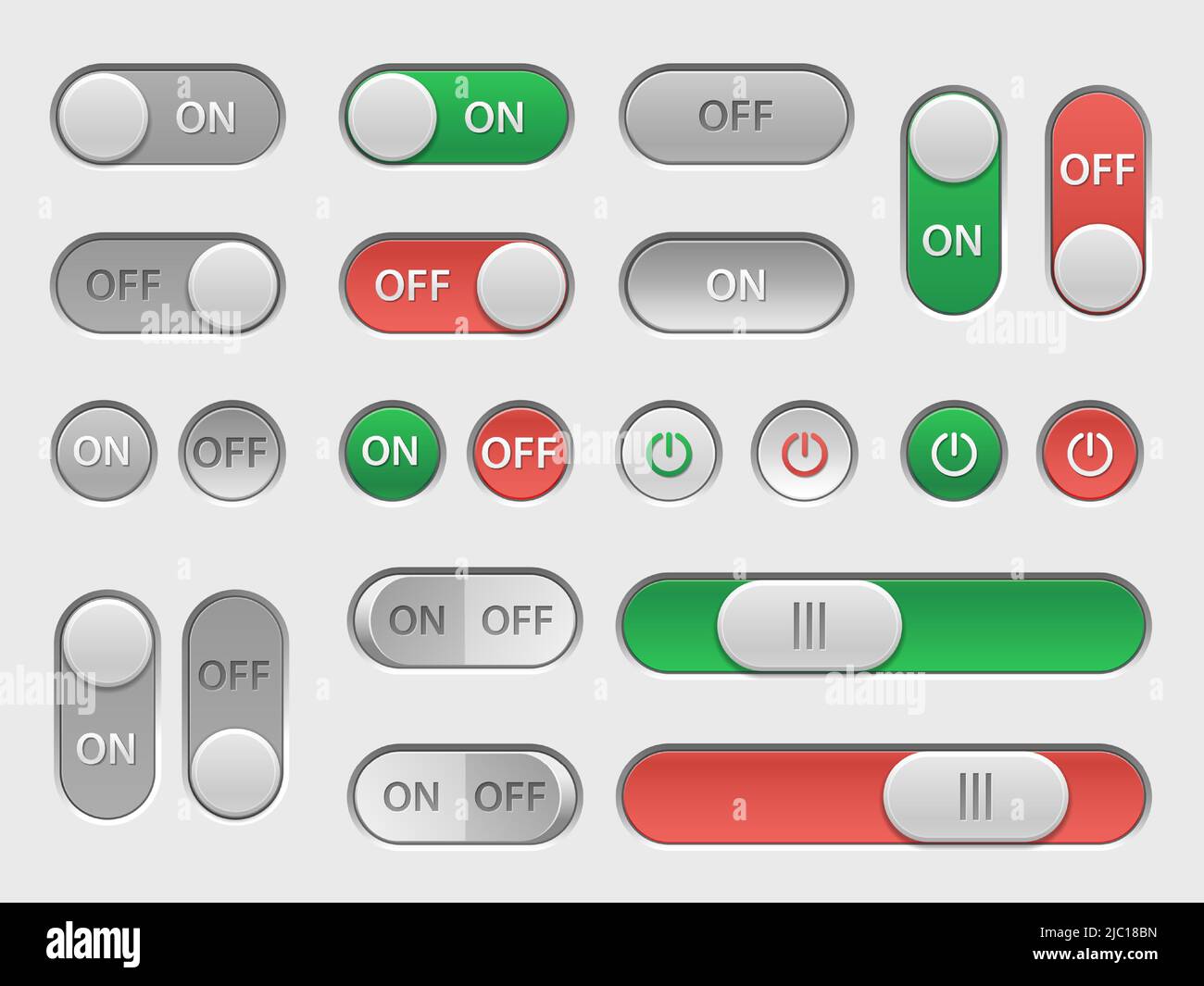 On off switch. User interface toggles and sliders touch elements, web ...