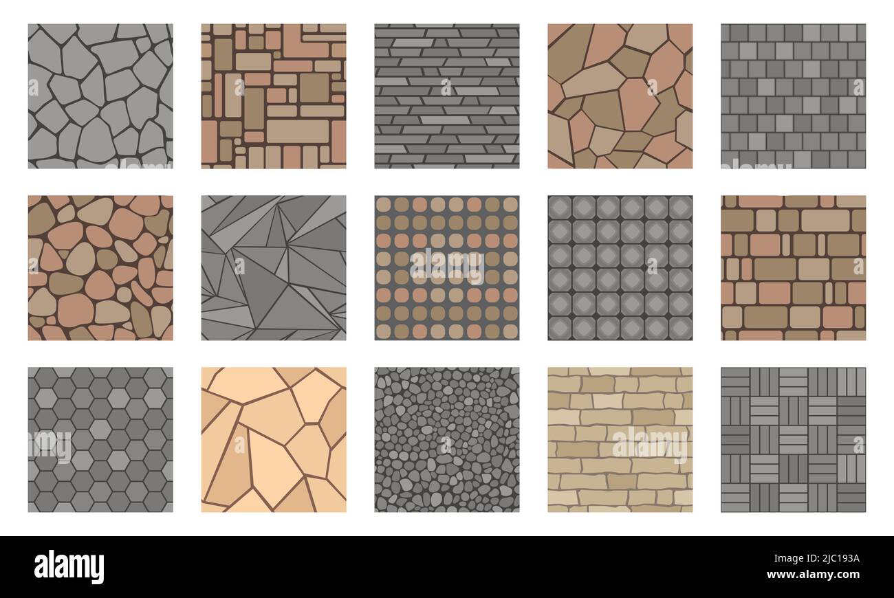 Pavement stones. Street cobblestone tile path, sidewalk and garden patio floor texture, outdoor concrete alley. Vector park road paving plan Stock Vector
