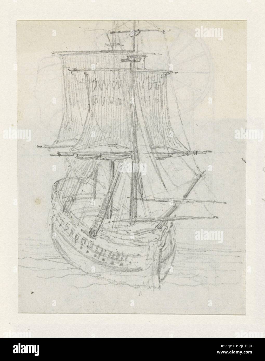 Sailing ship, draughtsman: Georges Michel, 1773 - 1843, paper, h 84 mm × w 105 mm Stock Photo