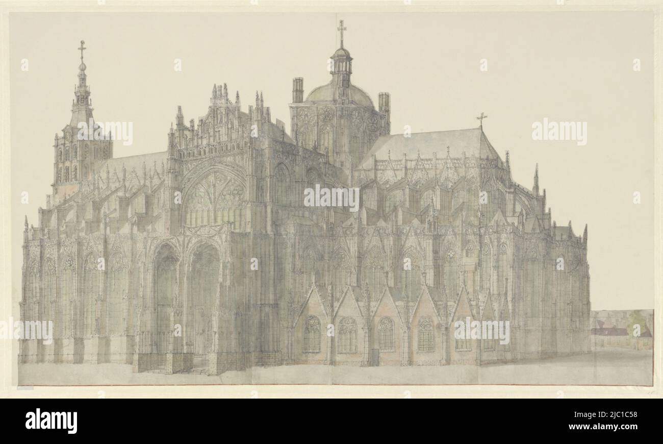 The cathedral of Den Bosch, draughtsman: Beerstraten, 1600 - 1699, paper, brush, h 530 mm × w 923 mm Stock Photo