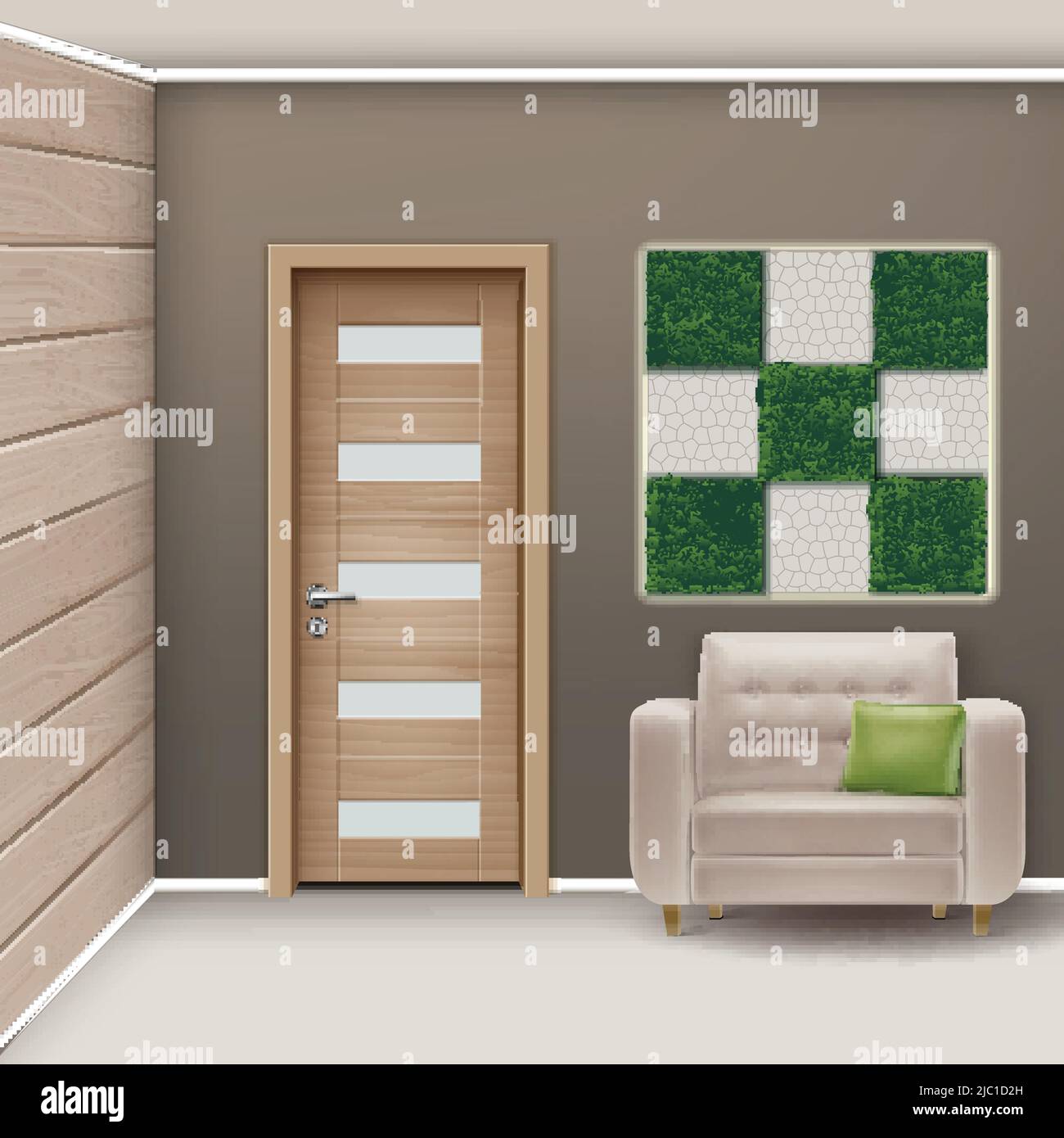 Vector illustration of modern interior room with furniture and vertical ...
