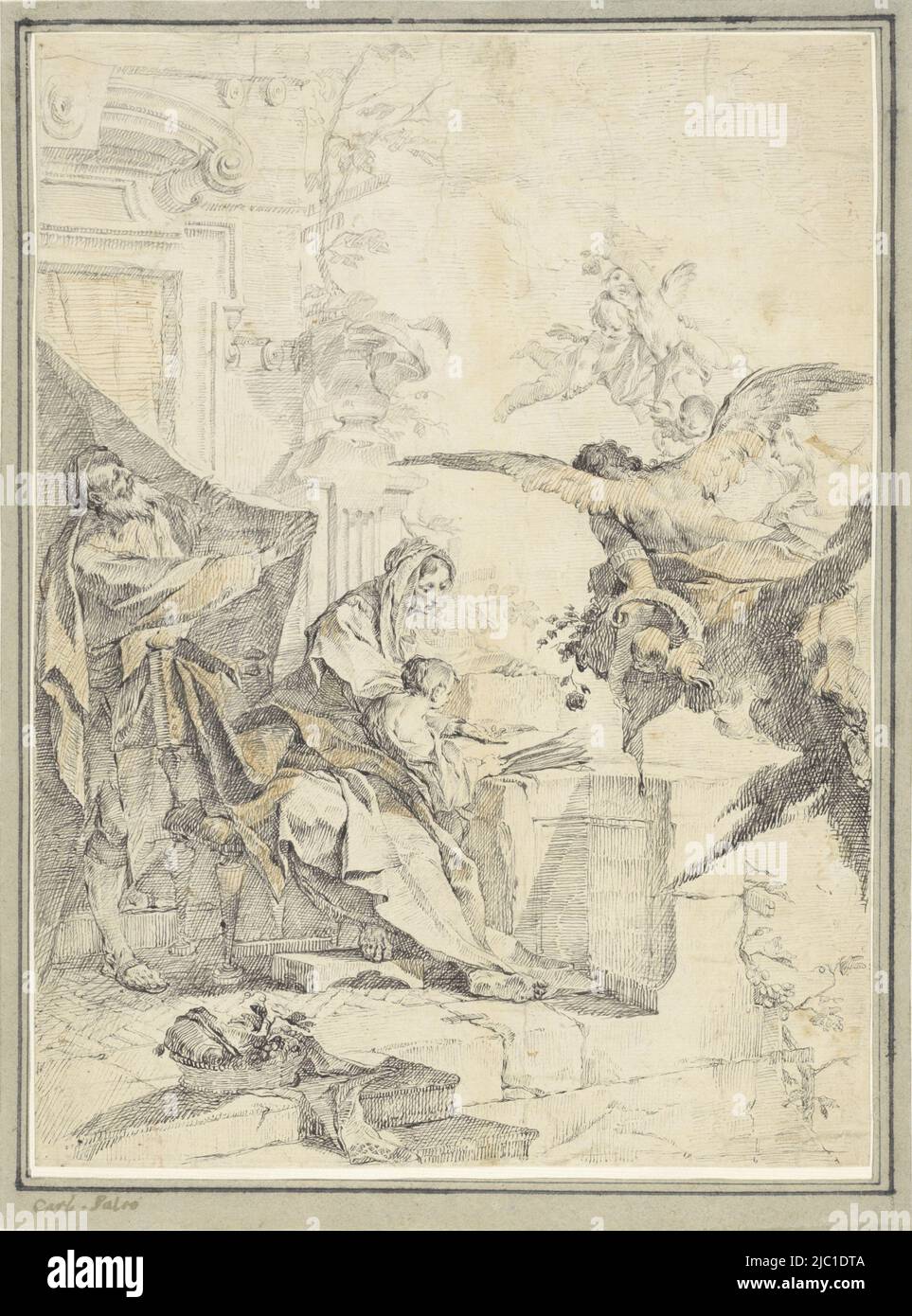 The Holy Family with roses throwing down angels, draughtsman: Franz Xavier Karl Palko, 1734 - 1767, paper, pen, h 530 mm × w 415 mm Stock Photo