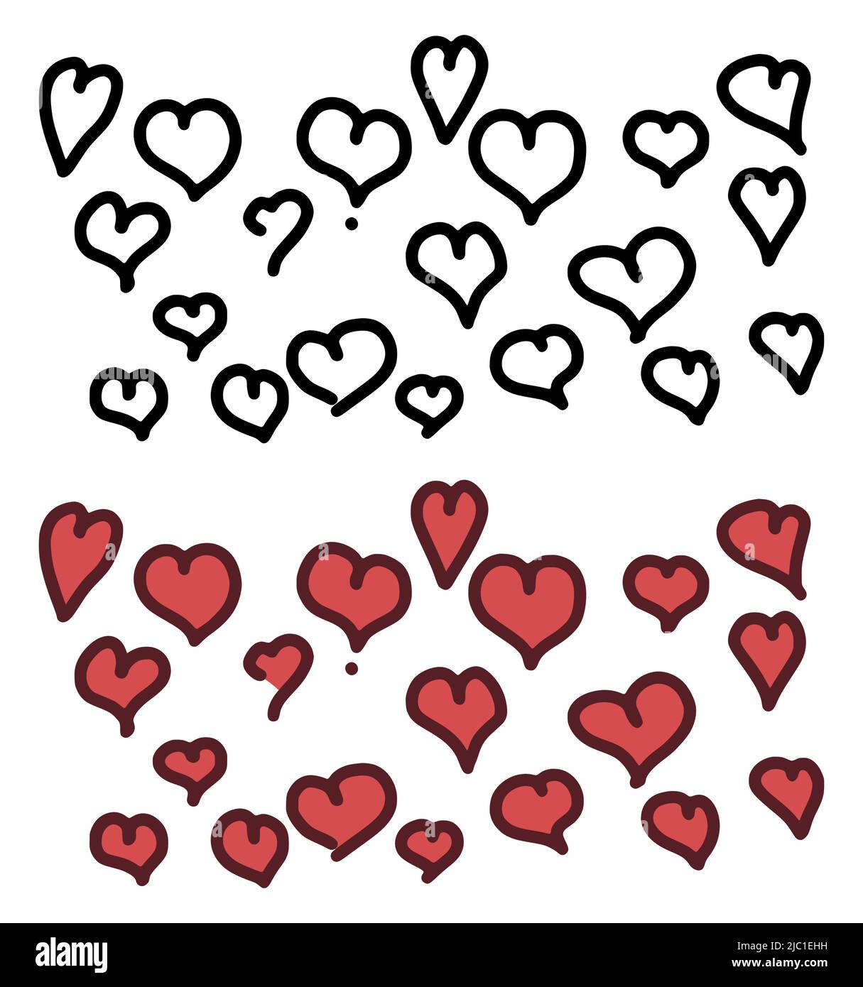 Vector set of hearts in doodle style isolated on white background ...