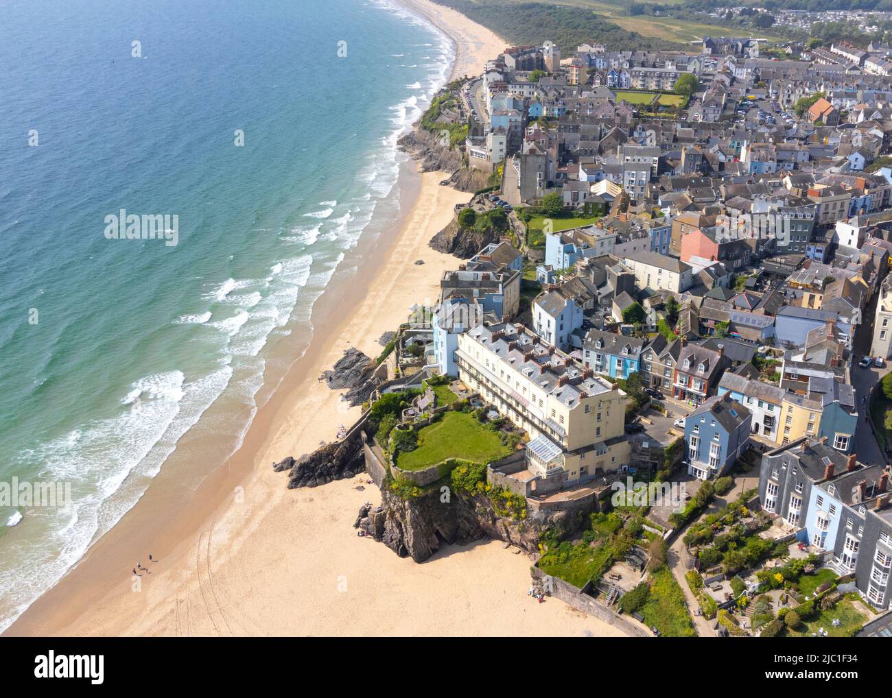 Overhead view of Tenby and the coastline - Pembrokeshire, Wales, UK Stock Photo