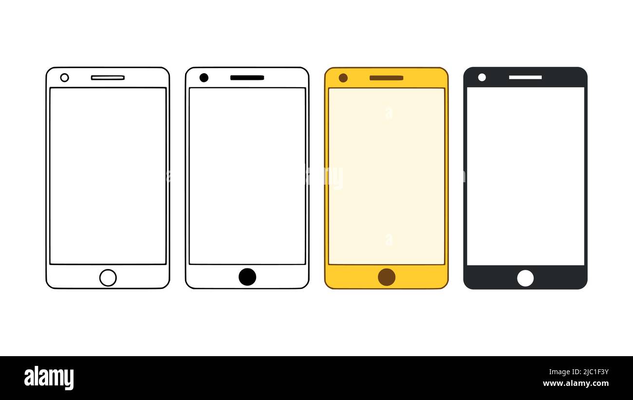 Mobile Phone Or Smartphone Icon Set In Different Styles Device Or Gadget Vector Illustration