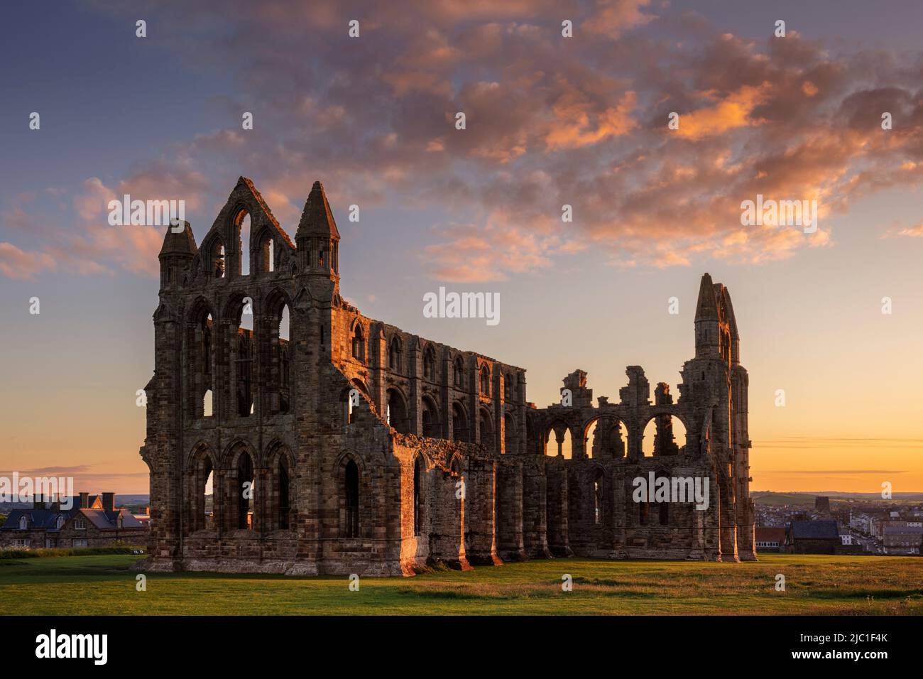 Whitby abbey at sunset Whitby Yorkshire Whitby North Yorkshire England Great Britain UK GB Europe Stock Photo