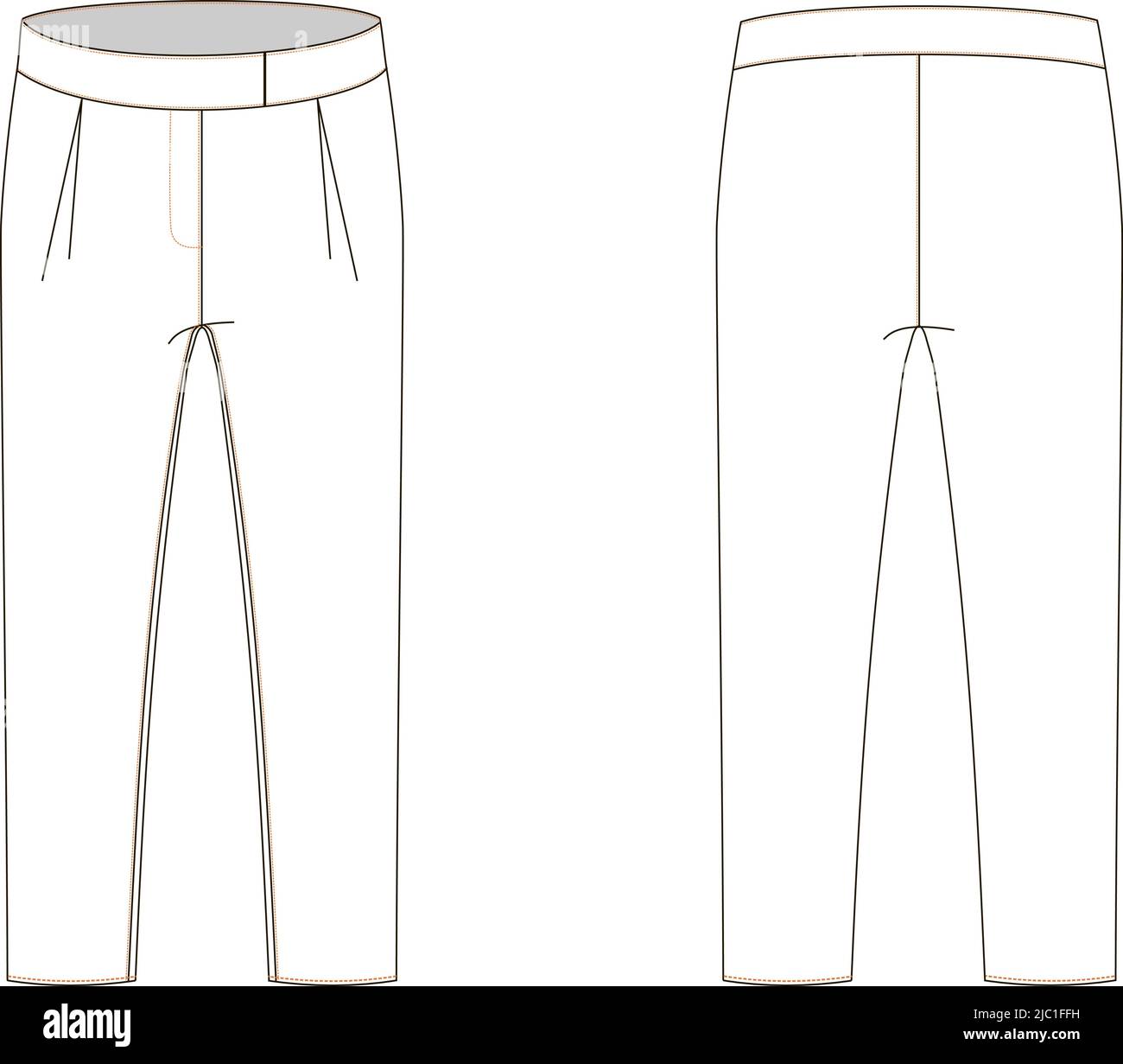 technical sketch of trousers with high waist and slightly tapered bottom Stock Vector