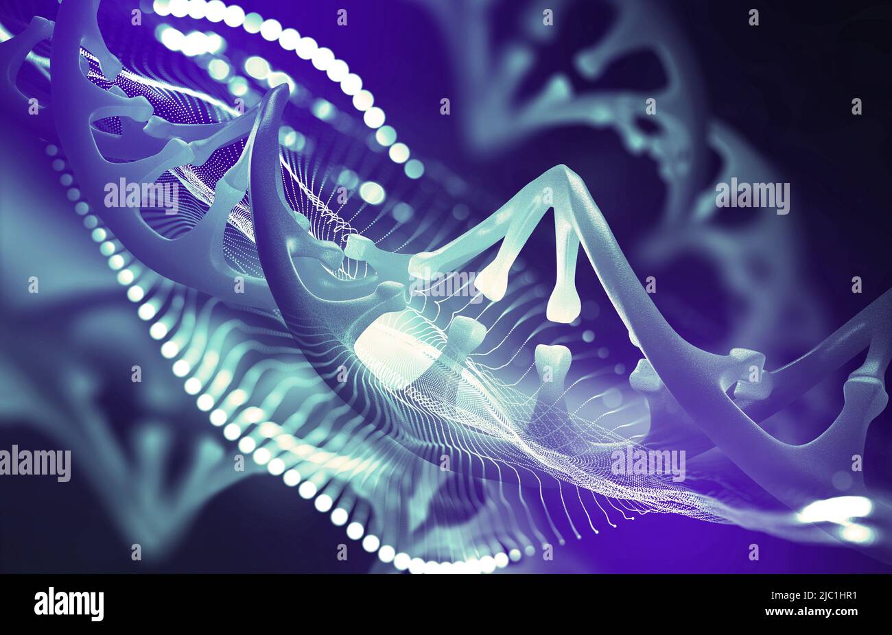 DNA genome decoding innovative design concept. Deep macro fantasy of a digital microscope. Laboratory research of molecular particles 3D illustration Stock Photo