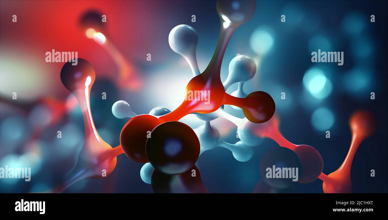 Scientific research. Laboratory experiments and high tech. Molecular lattice abstract 3D illustration. Modern trends in medicine, biology, physics Stock Photo