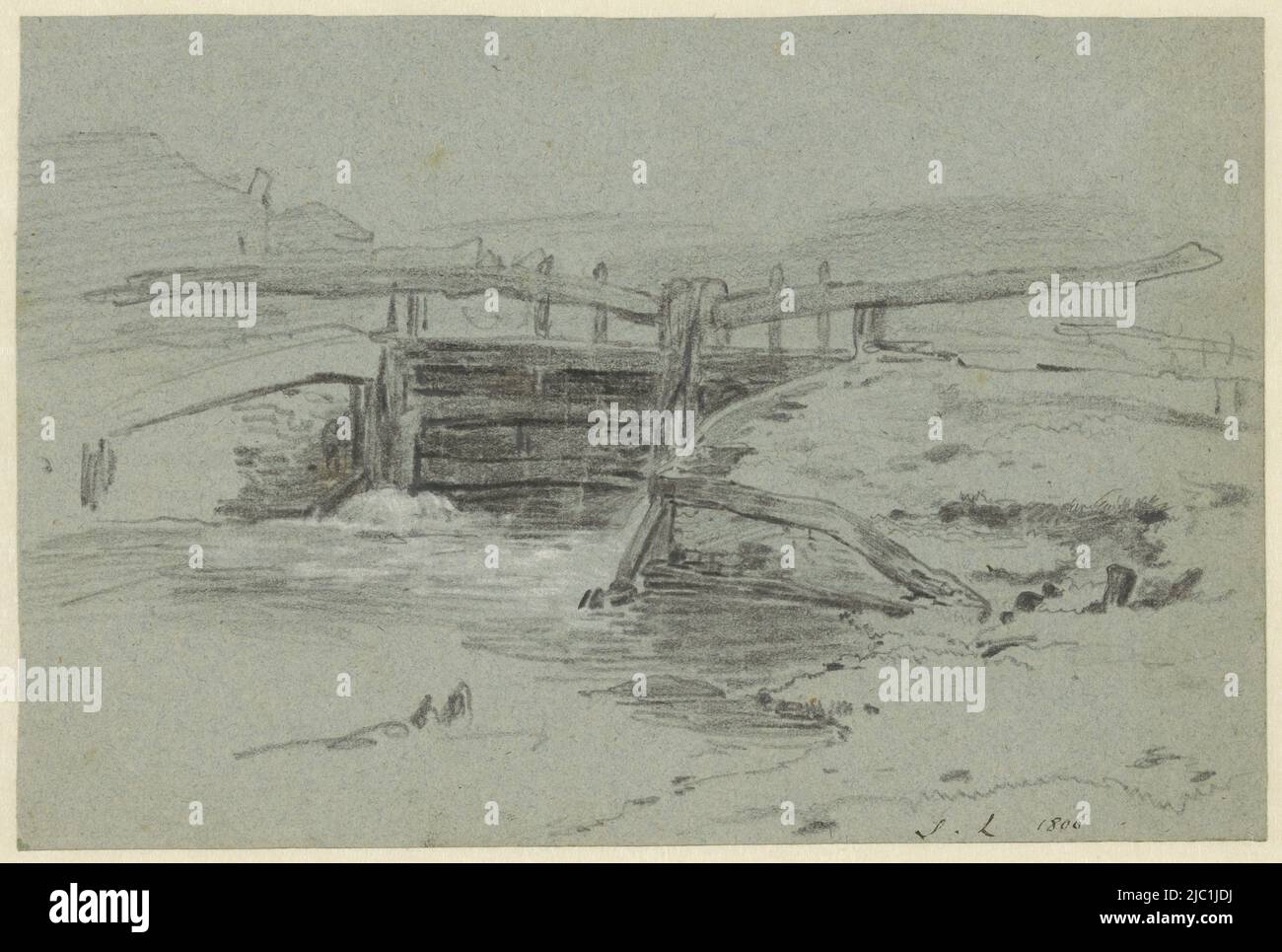 Lock in a landscape, draughtsman: John Linnell (II), 1806, paper, h 151 mm × w 227 mm Stock Photo