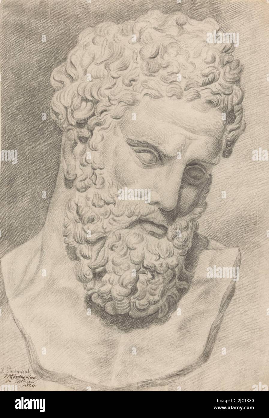Academy study: plaster statue of man with beard, draughtsman: Johannes Tavenraat, anonymous, 1824, paper, h 530 mm × w 367 mm Stock Photo