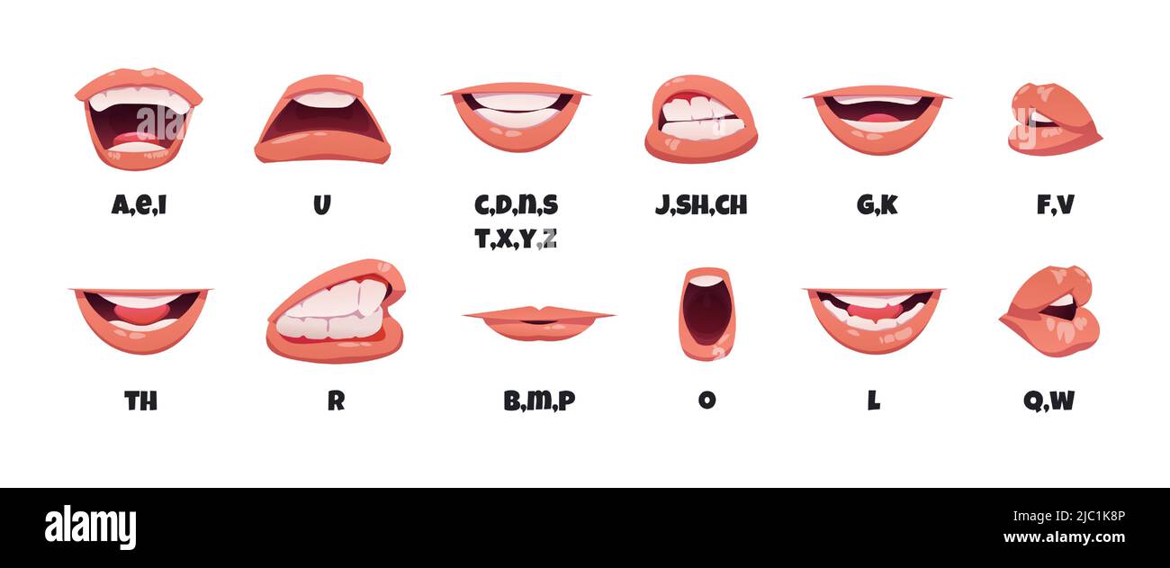 Lip sync animation. Cartoon character talking mouth, English sounds pronunciation and lips articulation, comic sprite kit. Vector lips in motion Stock Vector Image & Art - Alamy Lip sync animation. Cartoon character talking mouth, English sounds pronunciation and lips articulation, comic sprite kit. Vector lips in motion Stock Vector Image & Art - Alamy