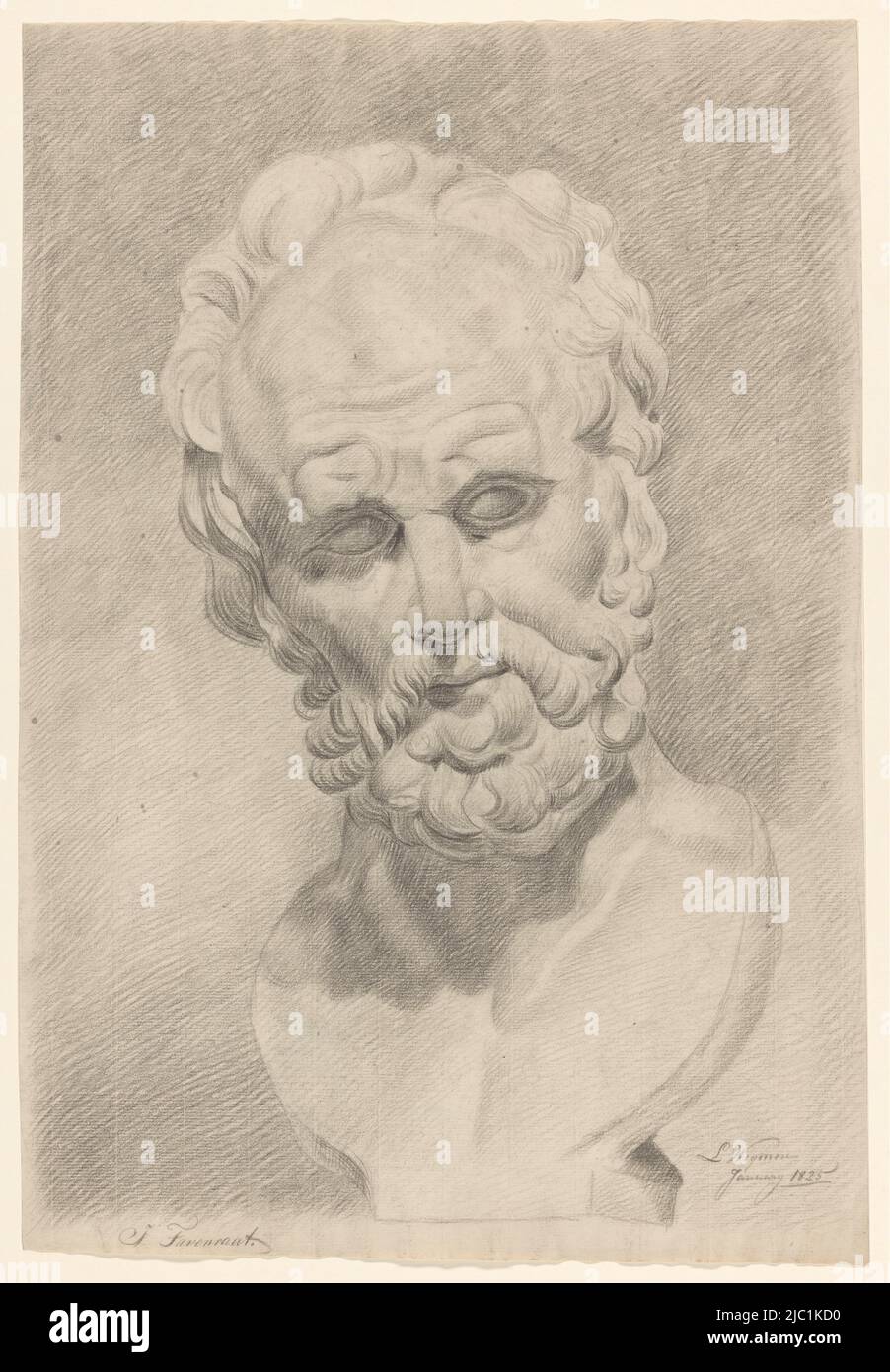 Plaster of an antique bust of a man with beard, draughtsman: Johannes Tavenraat, anonymous, Jan-1825, paper, h 530 mm × w 362 mm Stock Photo
