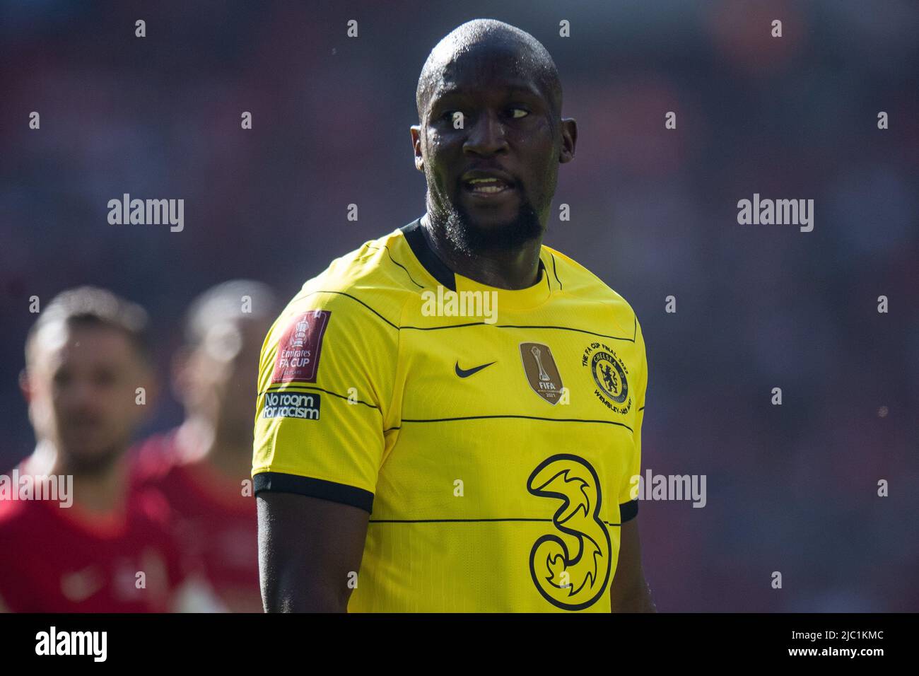 LONDON, ENGLAND - MAY 14: Romelu Lukaku of Chelsea looks on during The FA Cup Final match between Chelsea and Liverpool at Wembley Stadium on May 14, Stock Photo