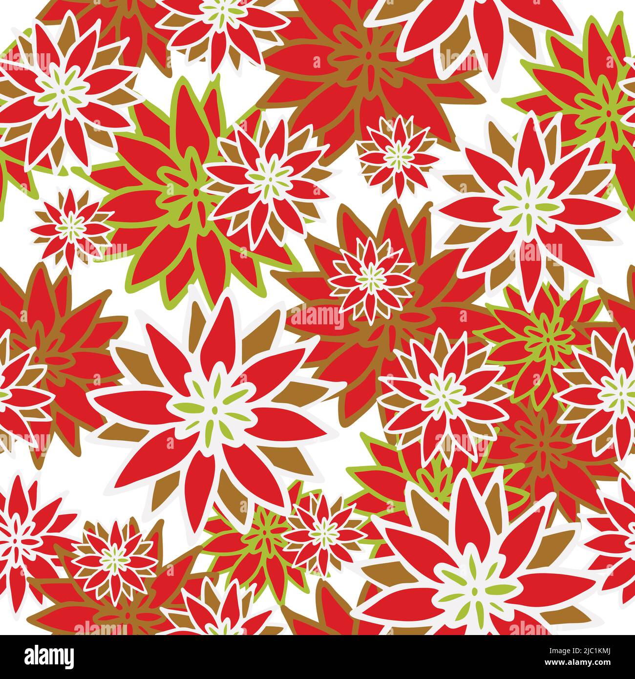Seamless vector pattern with flowers on white background. Red floral