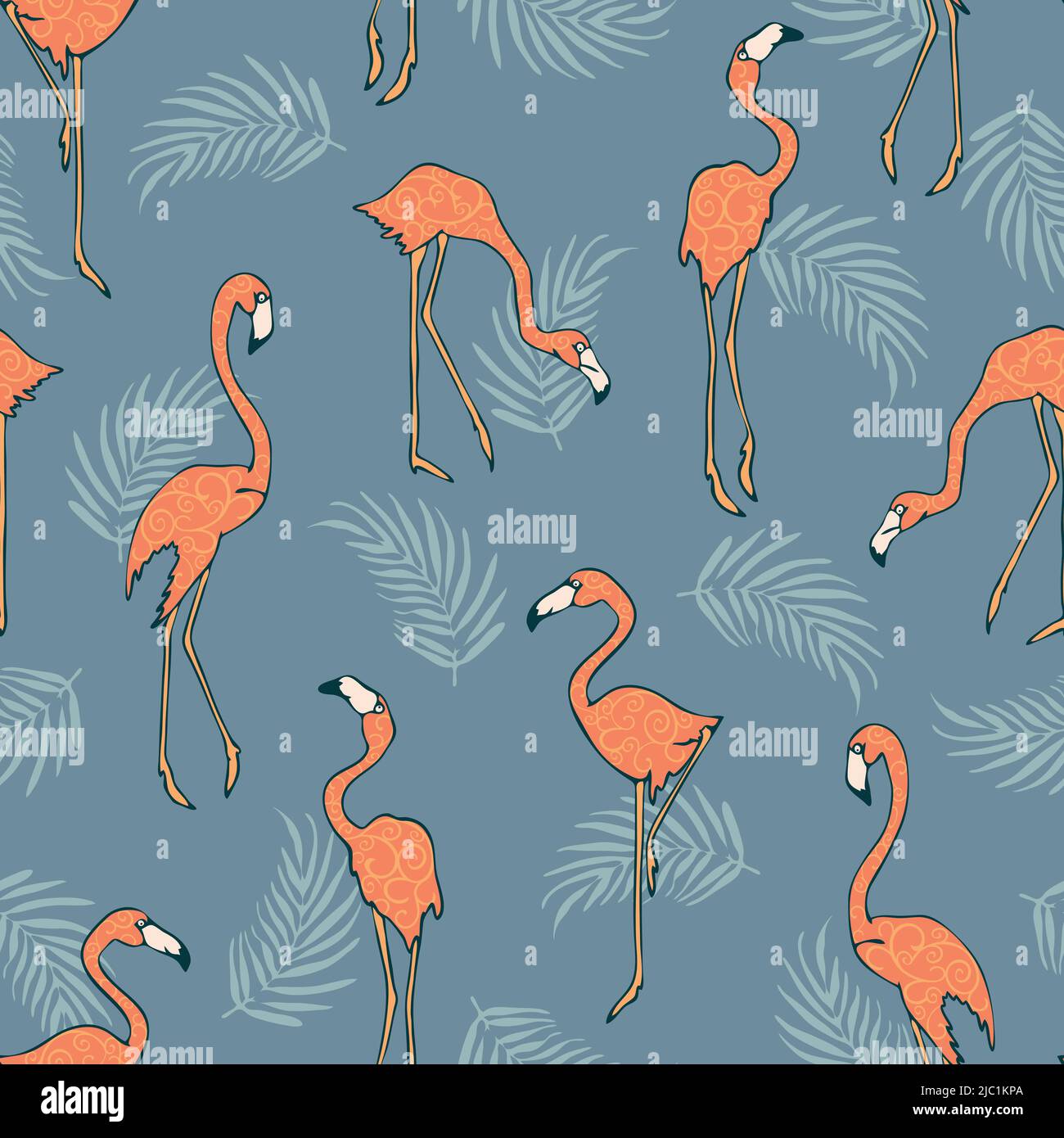 Seamless vector pattern with flamingos on blue background. Simple ...