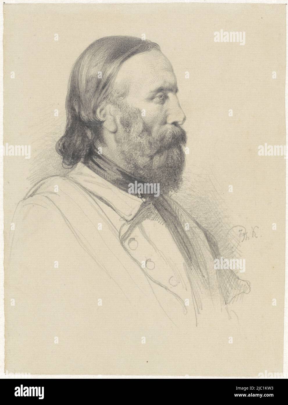 Portrait of Giuseppe Garibaldi (1807-1882), Portrait of Giuseppe Garibaldi, draughtsman: Johan Philip Koelman, 1828 - 1893, paper, h 156 mm × w 117 mm Stock Photo