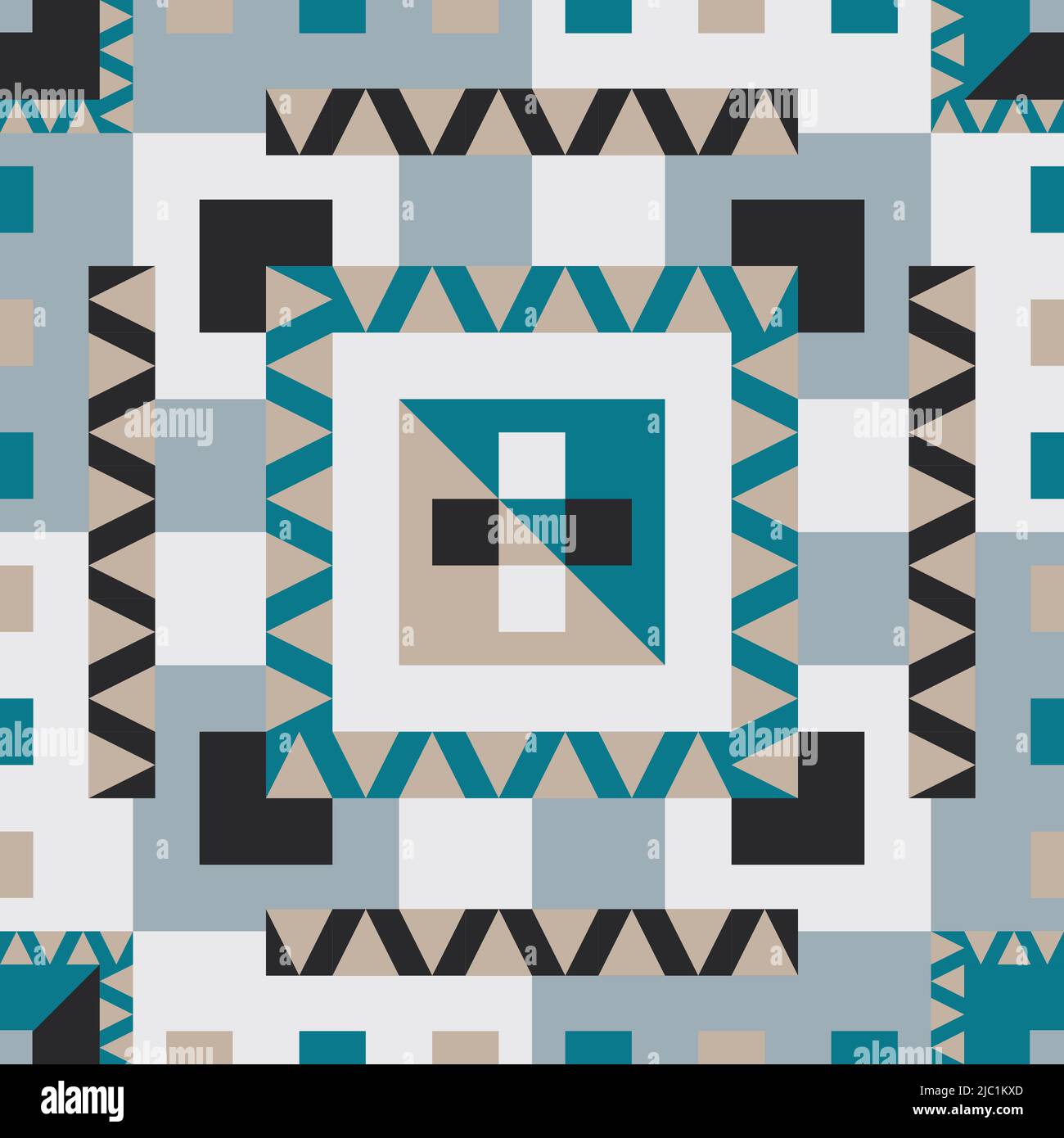 Seamless geometric vector pattern with squares and triangles. Light blue, grey and turquoise wallpaper design. Ideal for flooring, kitchen tiles. Stock Vector