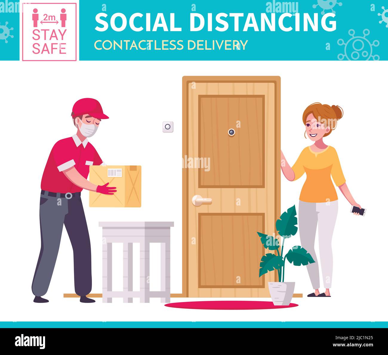 Social distancing infographic poster with safe contactless way of ...