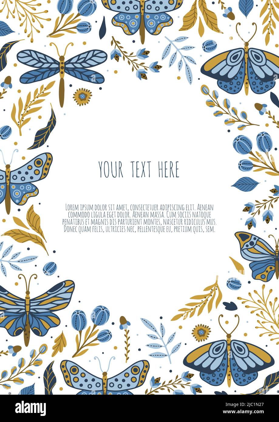 Frame with butterflies. Hand drawn colorful moth and insects. Design ...