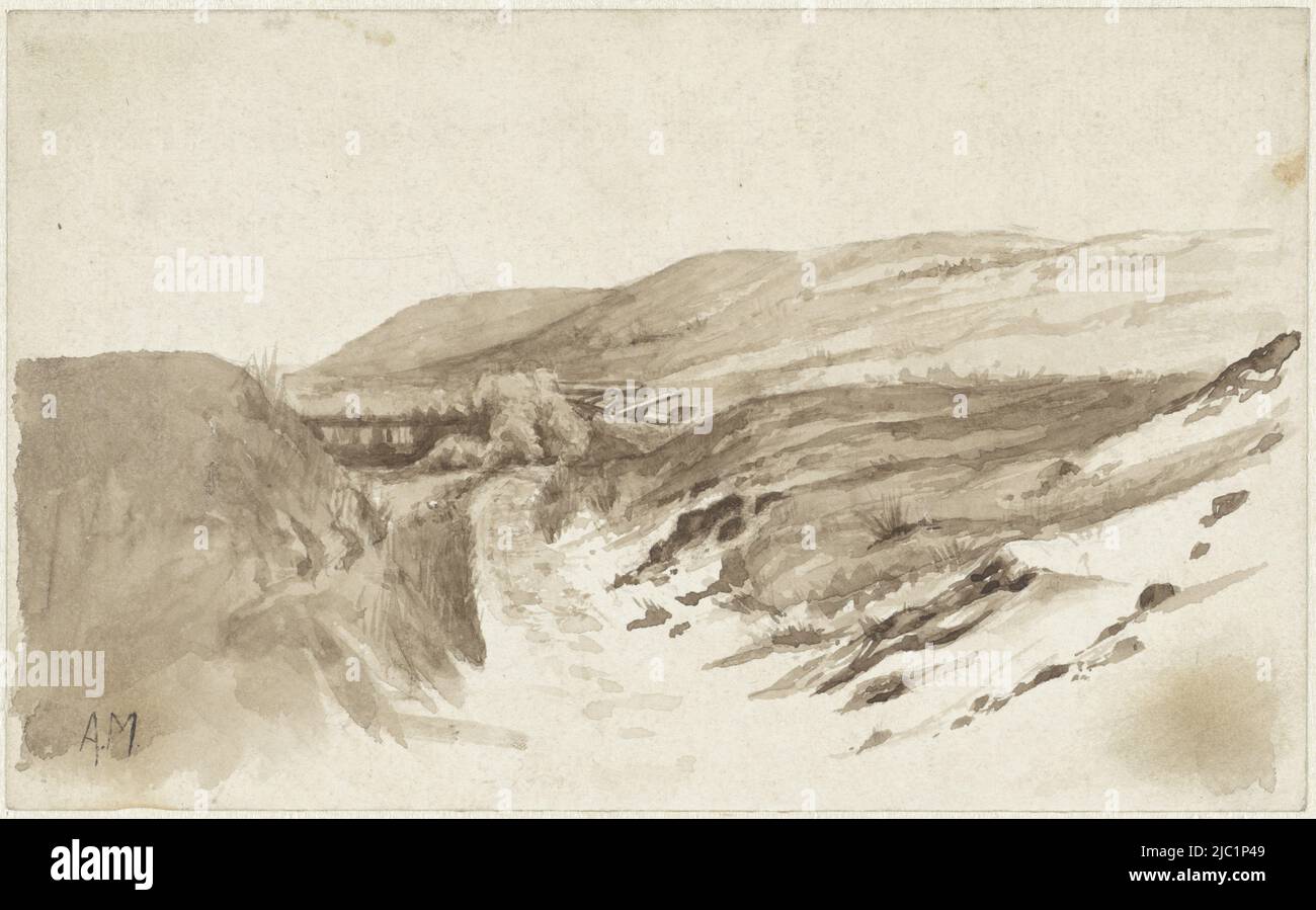 Hilly landscape, draughtsman: Anton Mauve, 1848 - 1888, paper, brush, h 141 mm × w 228 mm Stock Photo