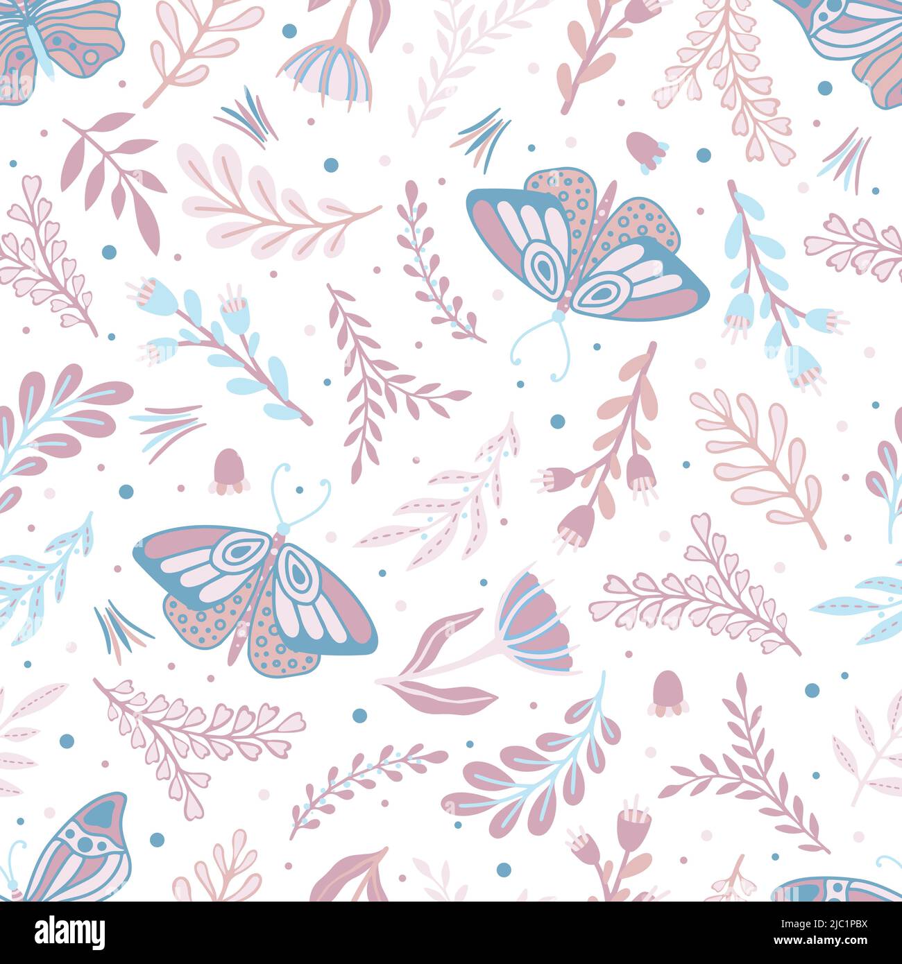 Floral seamless pattern with butterflies and different flowers Stock ...
