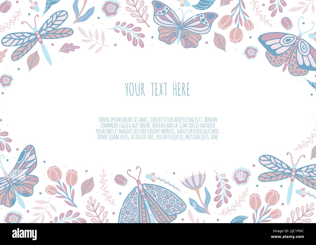 Floral frame with butterflies. Design for packaging, label and greeting
