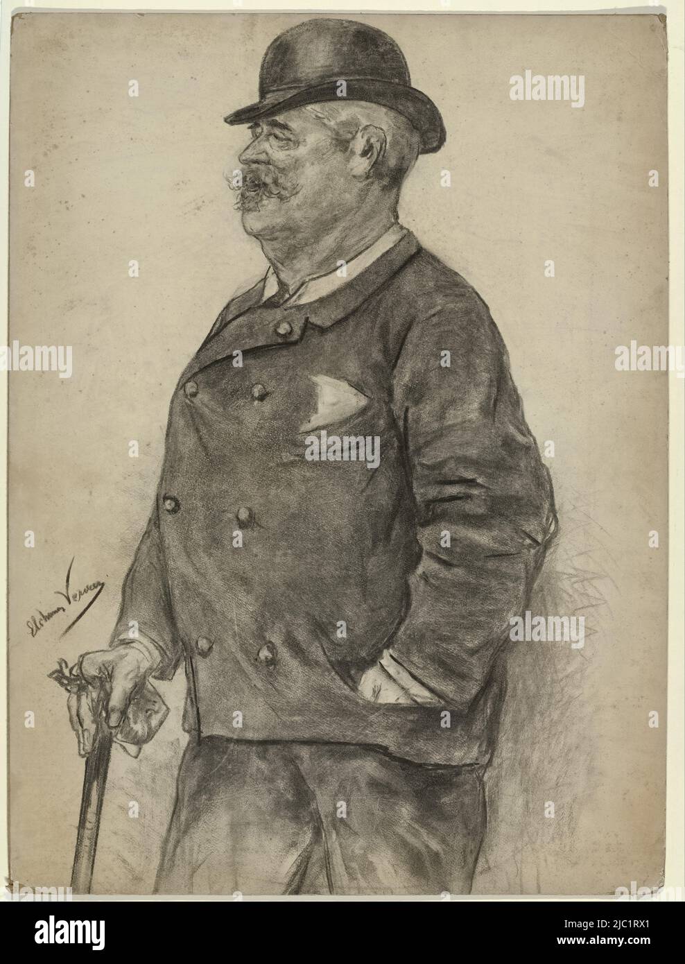 Caricature portrait of the painter Mari ten Kate (1831-1910) ('Johan Mari Henry'), Caricature portrait of Mari ten Kate., draughtsman: Elchanon Verveer, (mentioned on object), 1850 - 1899, paper, h 734 mm × w 564 mm Stock Photo