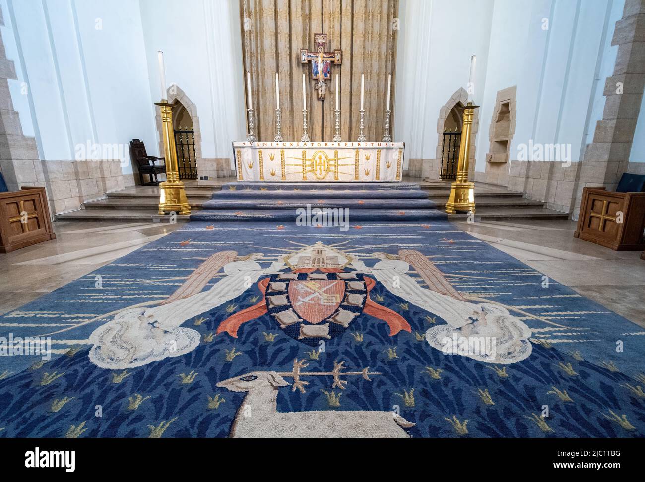Altar and the Sanctuary carpet, interior of Guildford Cathedral, Surrey, England, UK Stock Photo