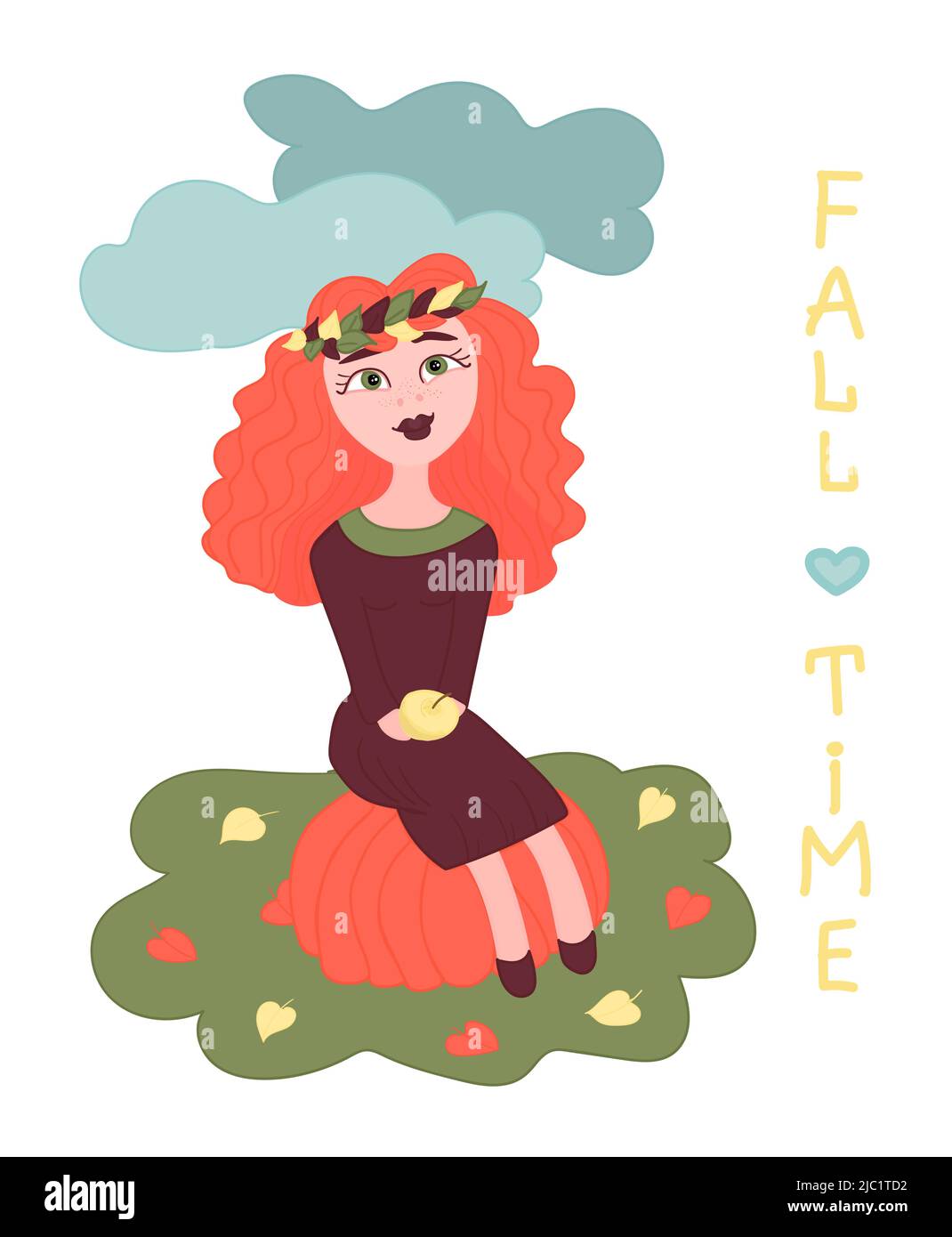 Readhead girl on pumpkin, autumn atmosphere Stock Vector