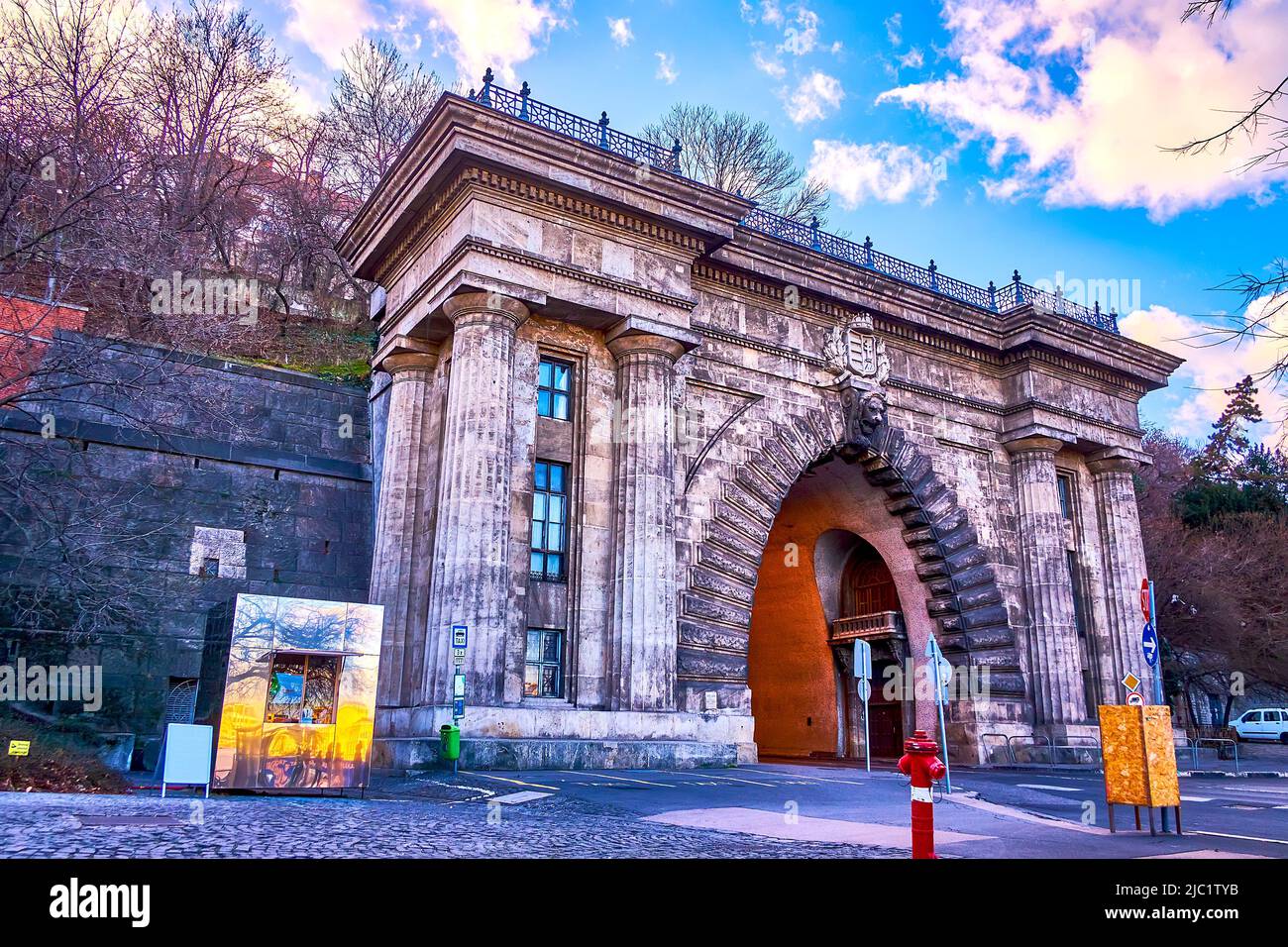 The facade of Buda Castle Tunnel in Budapest, Hungary Stock Photo