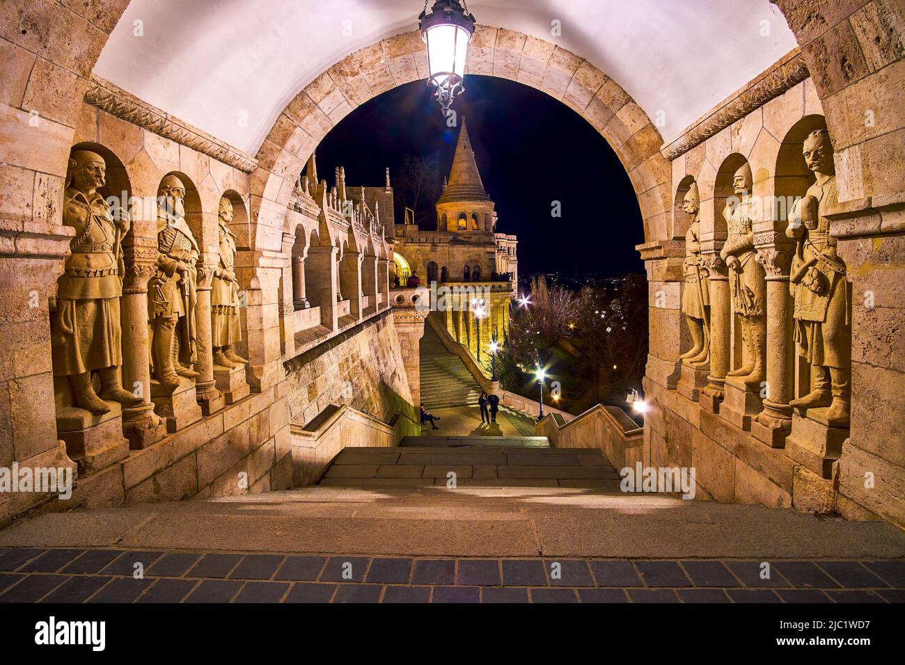 The statues of the medieval warriors of Arpad dynasty on walls of the