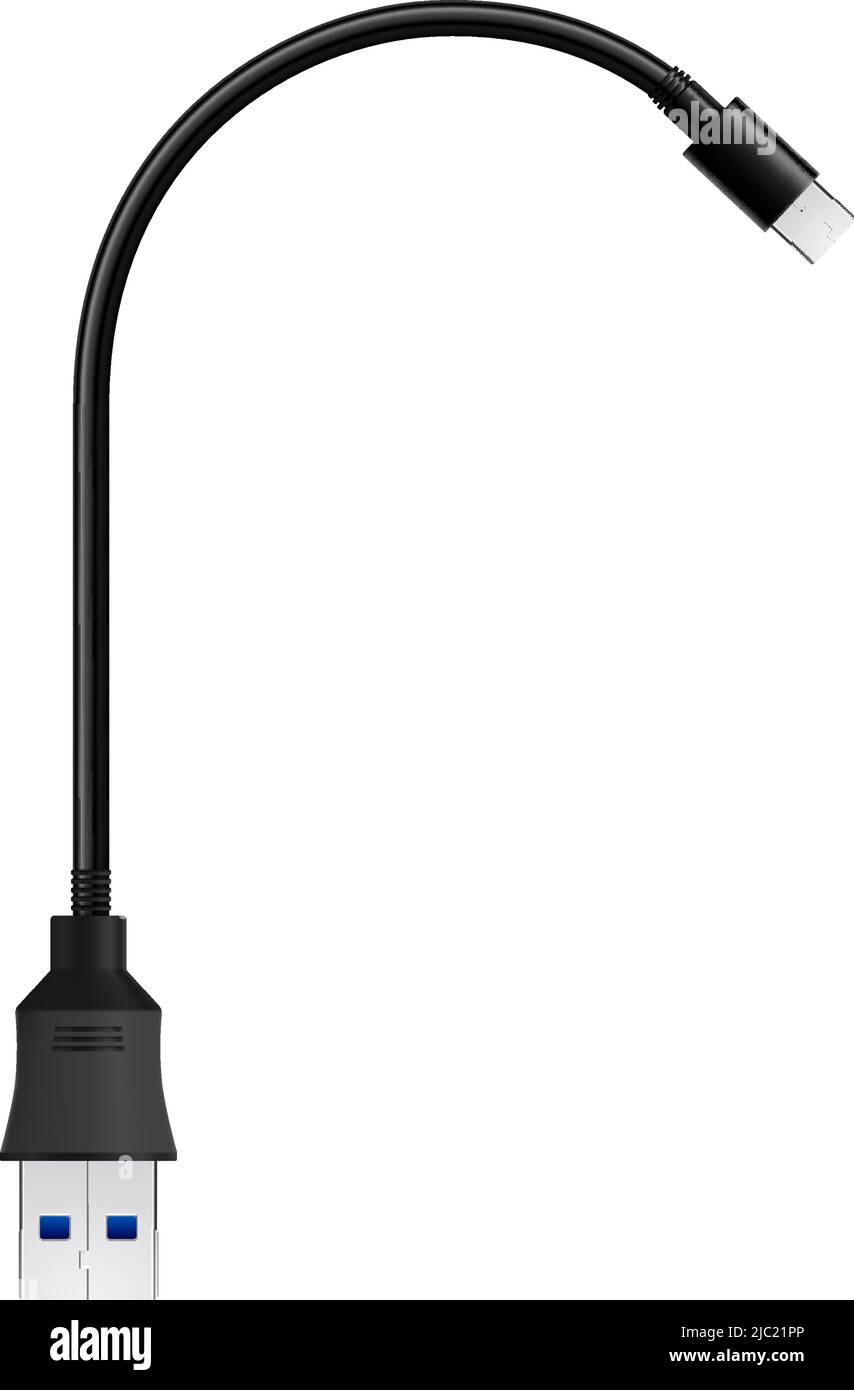 Composition with realistic image of usb cable for mobile devices vector