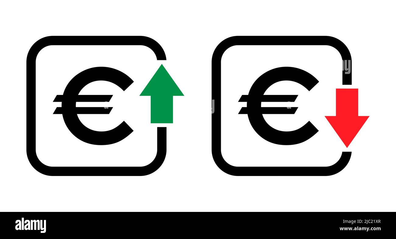 Set of cost symbol euro increase and decrease icon. Money vector symbol ...