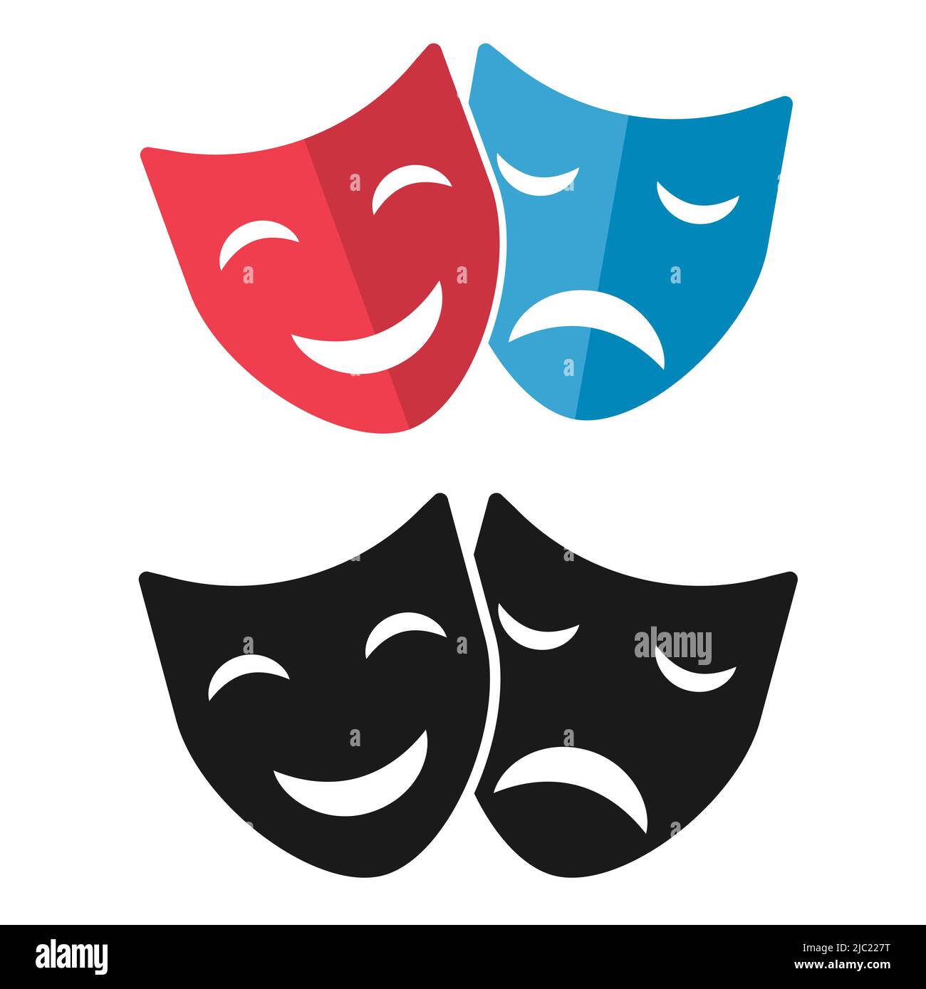 Set Of Theater Face Mask Icon Emotion Actor Comedy And Drama Symbol 