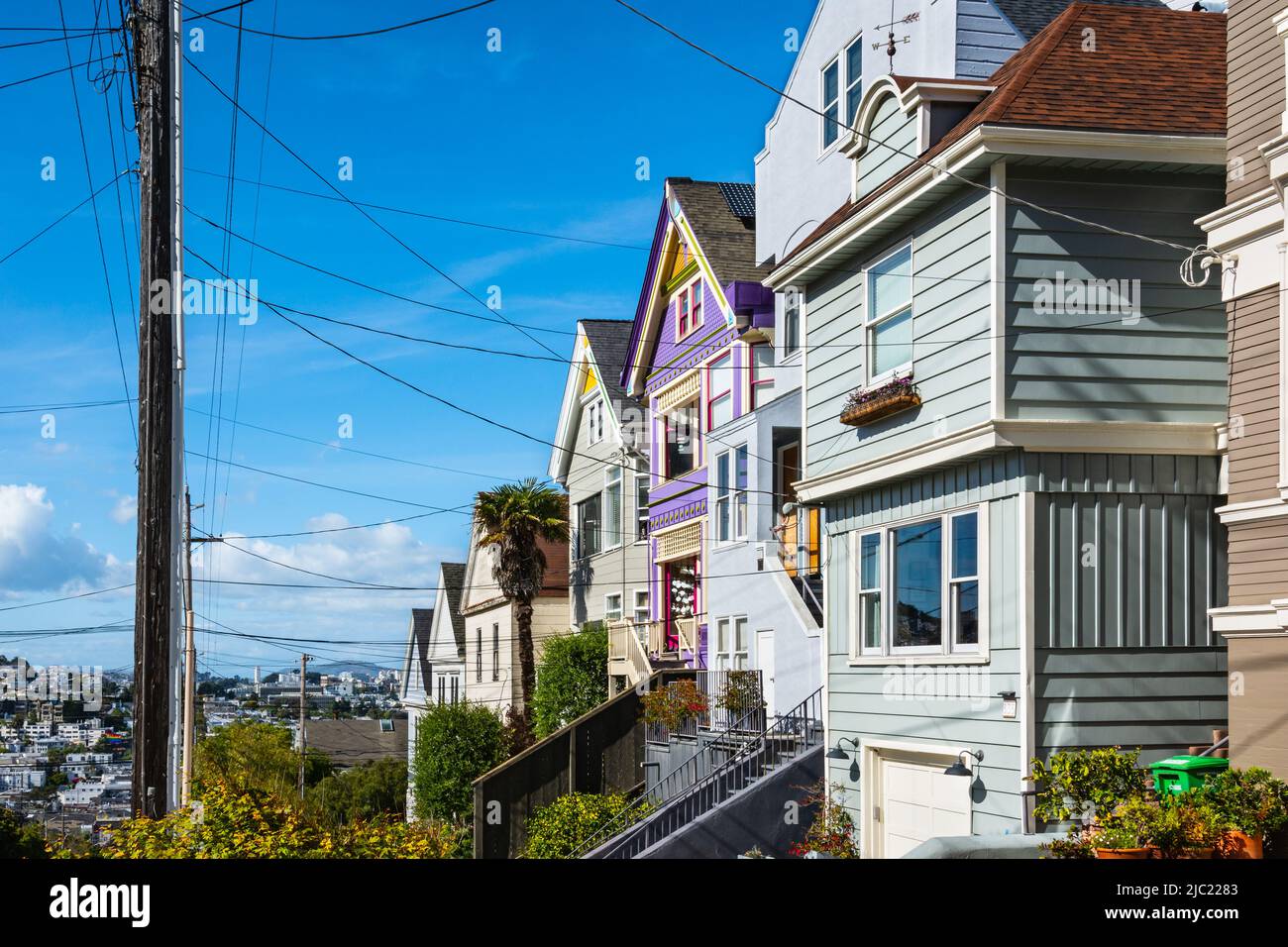 San Francisco,California,USA - April 23, 2022 : Colorful row houses in Castro street Stock Photo
